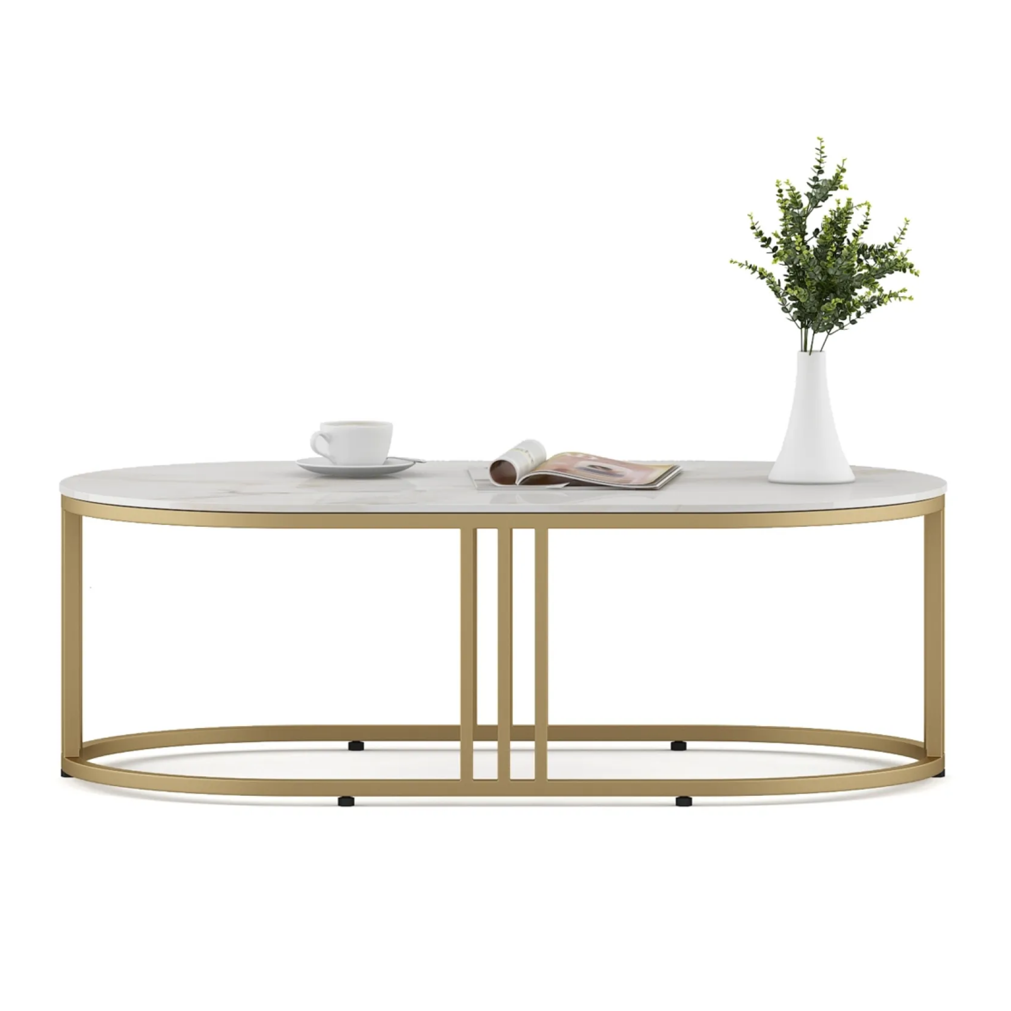 SW CENTER TABLE DERBY OVAL CERAMIC TOP METAL BASE SPACEWOOD
