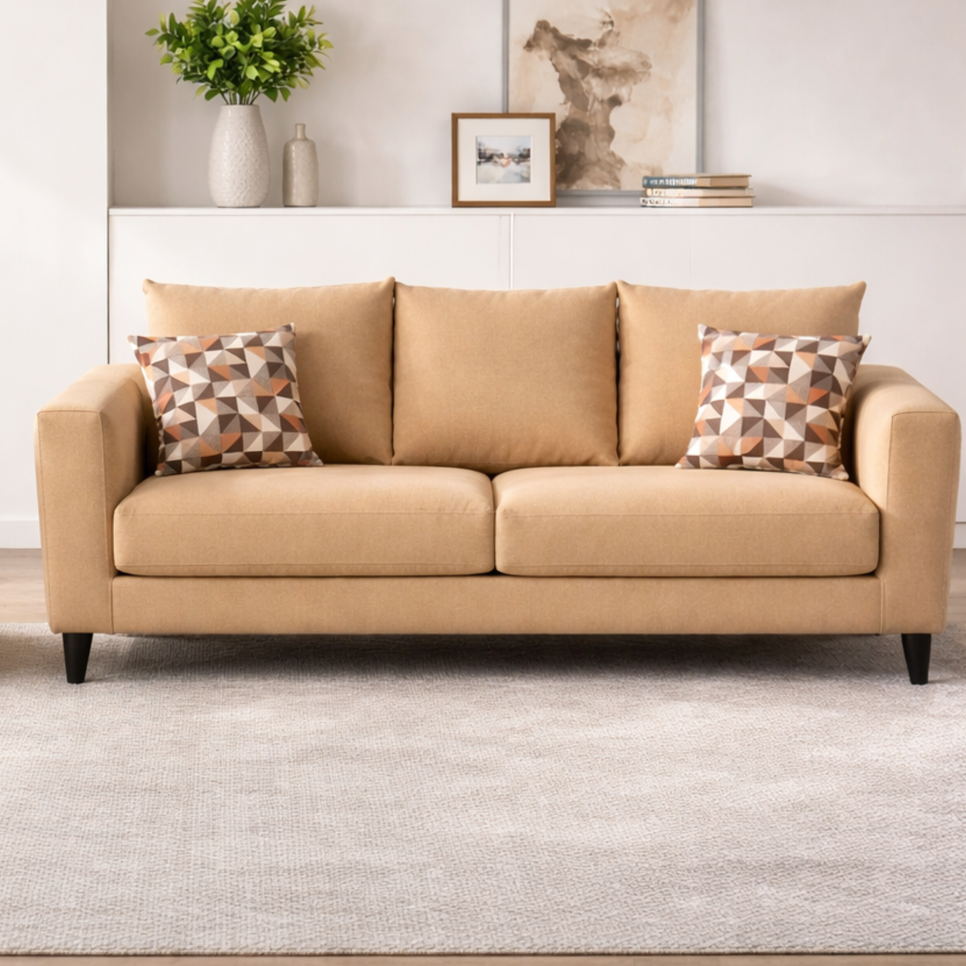 ARENA SOFA SET(3+2) WALNUT MATT WITH LIGHT BEIGE UPHOLSTRY ARENA