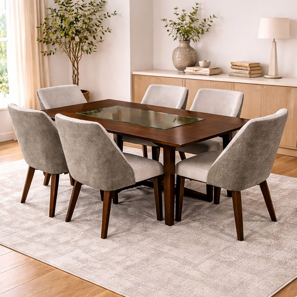 ARENA DINING SET(1+6) AC4420T002 SOLID WOOD FIXED TOP CMM Arena Retails Pvt Ltd