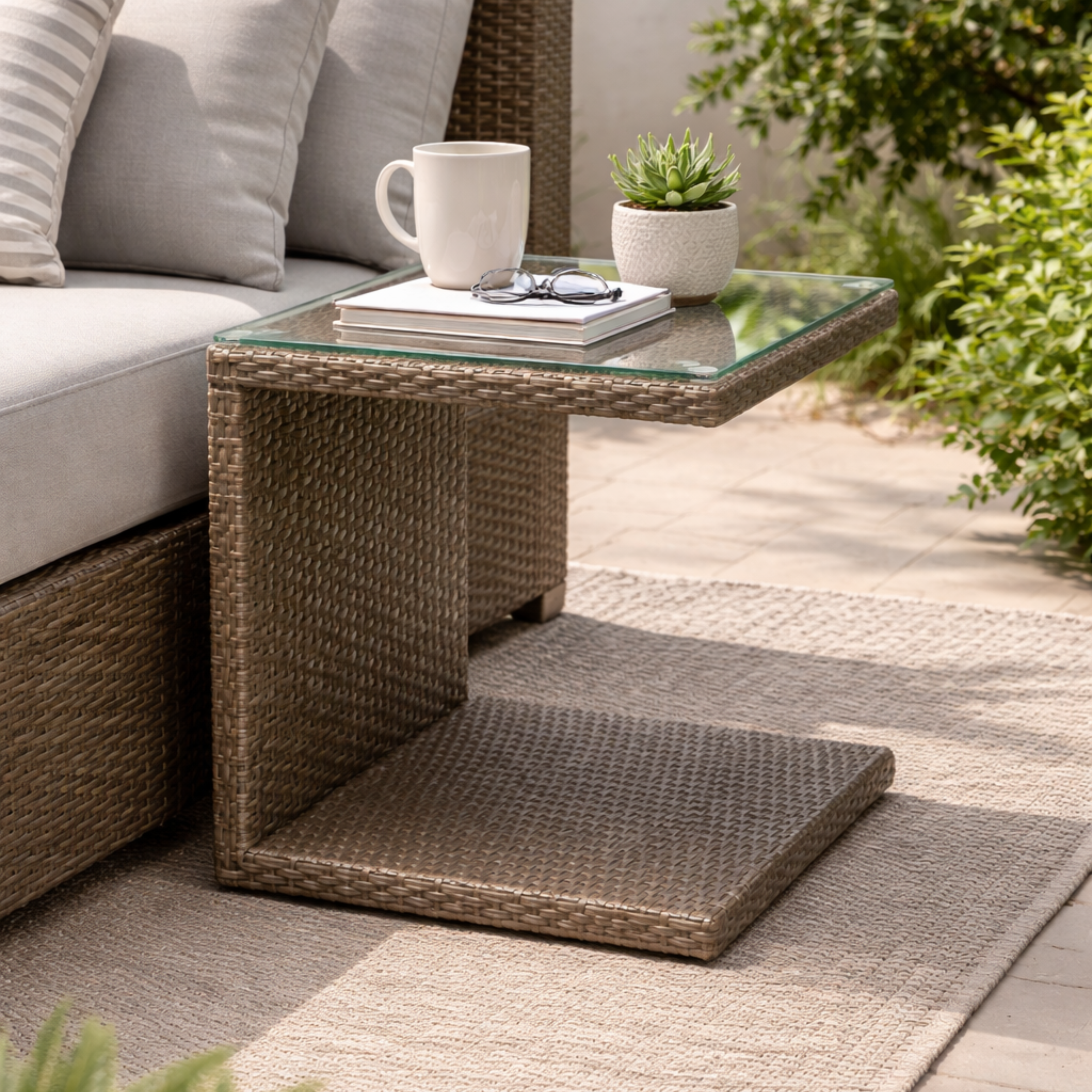 Weave Craft Vagan Side Table Rehau Wicker With Glasstop Weave Craft