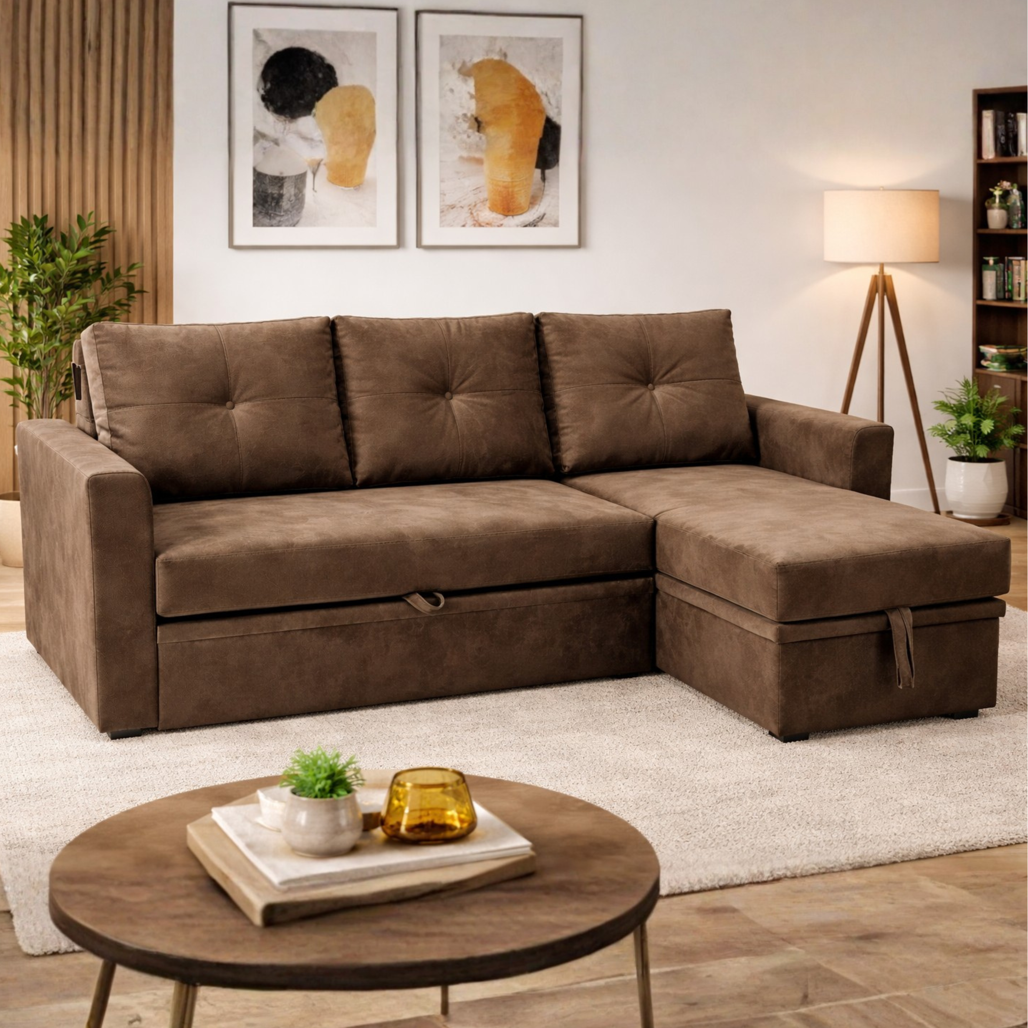 ARENA L SHAPE SOFA BED CASIO WITH STORAGE BROWN ARENA