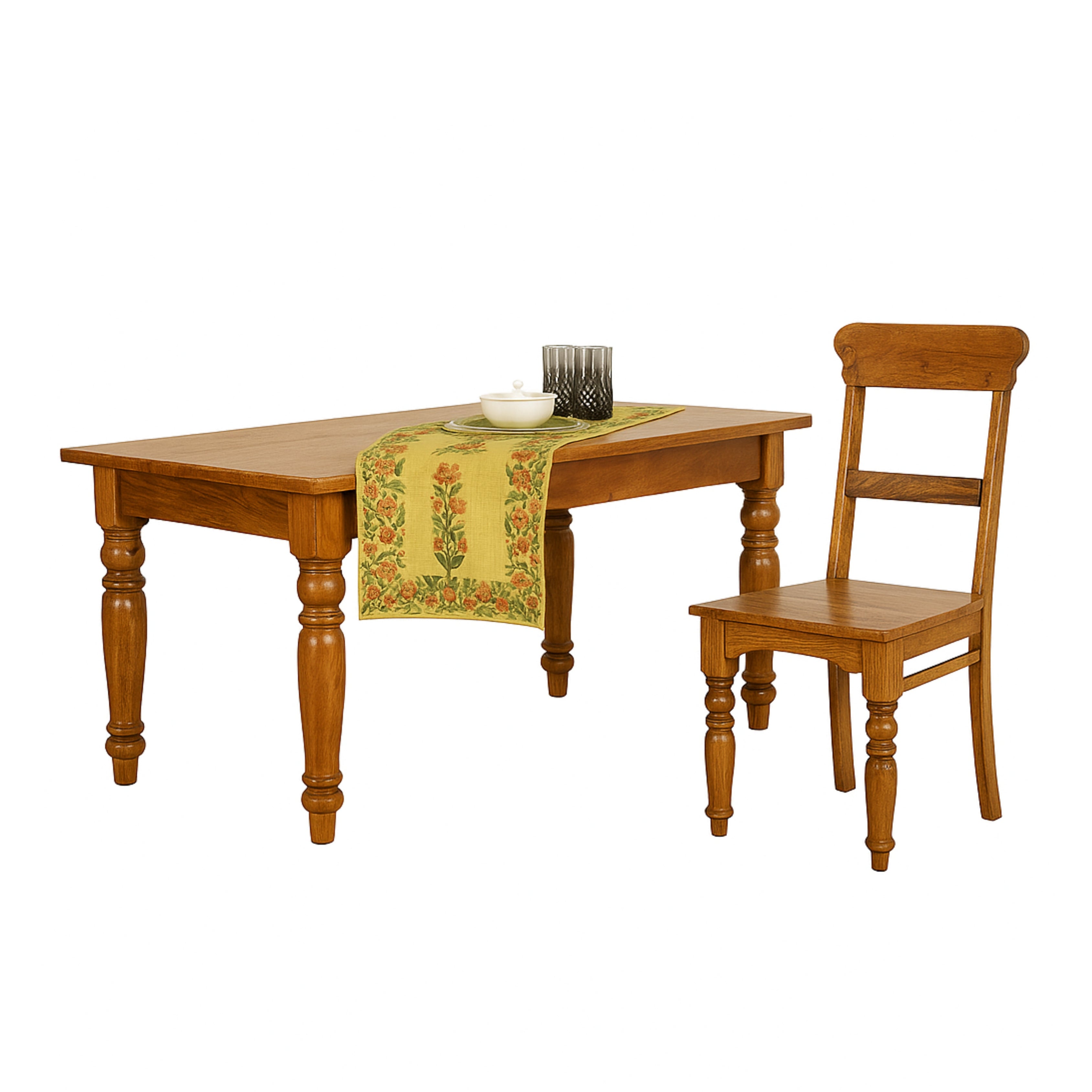ARENA Dining Table Montana 6 Seater Acacia Wood Light Honey Brown Finish Sheesham ARENA