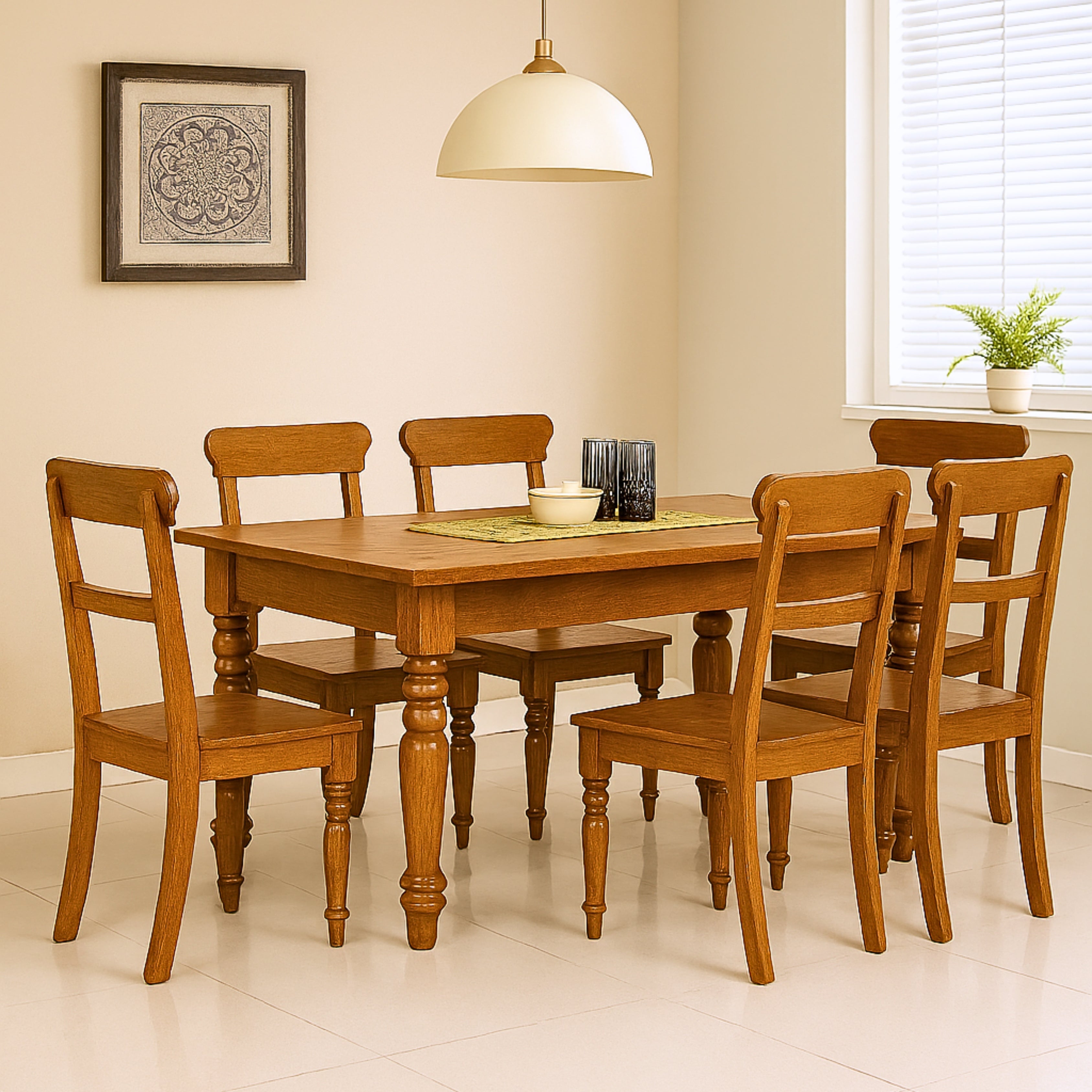 ARENA Dining Table Montana 6 Seater Acacia Wood Light Honey Brown Finish Sheesham ARENA