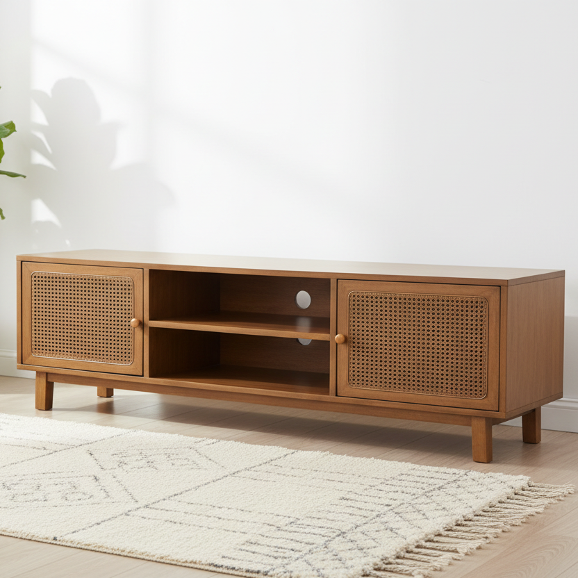 ARENA TV CABINET ITG816TV DOOR WITH RATTAN LIGHT WALNUT ARENA