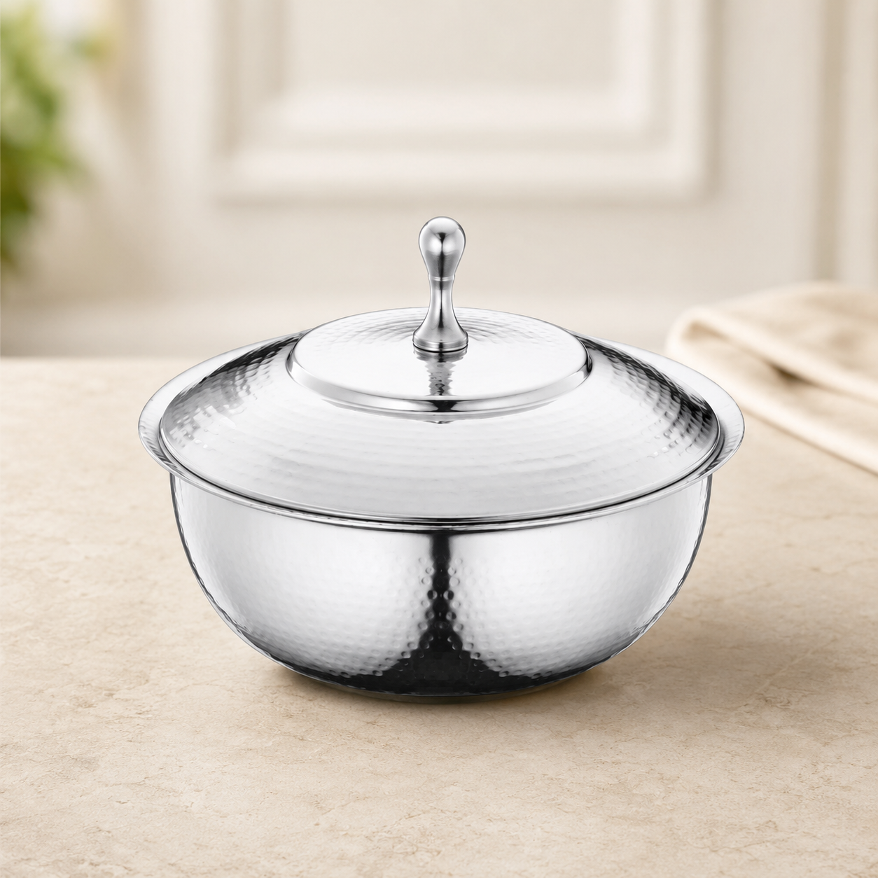 Stainless Steel Micro Hammered Donga with Lid SHRI & SAM