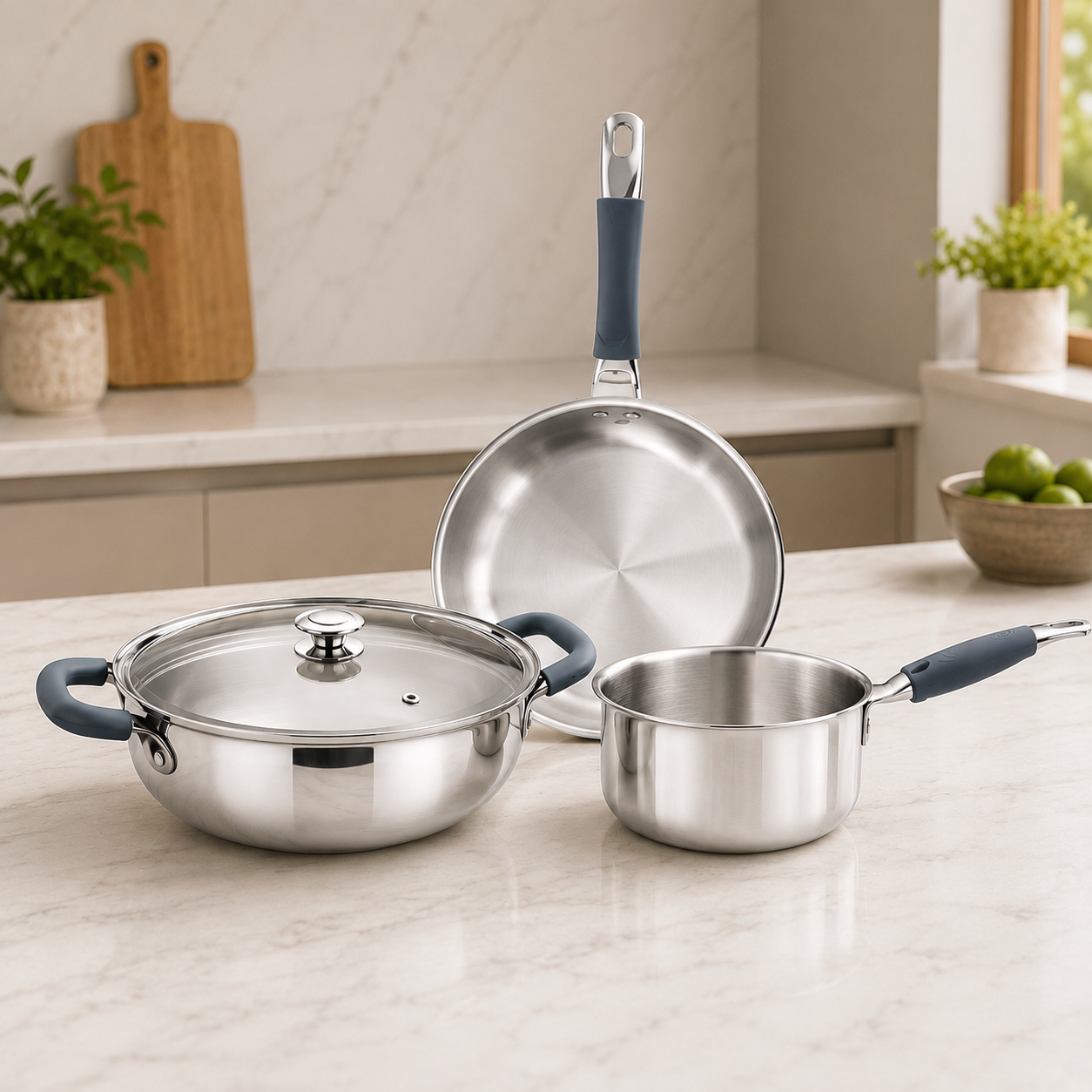 SHRI & SAM JHC-311-4- SS COOKWARE TRIPLY S/4 SET SHRI & SAM