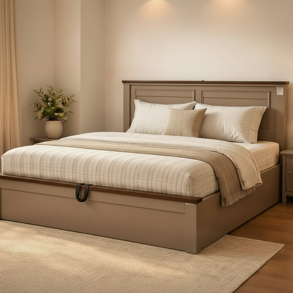 SW KING BED SAHARA WITH 3/4 LIFTON- WOODPORE FINISH STONE GREY SPACEWOOD