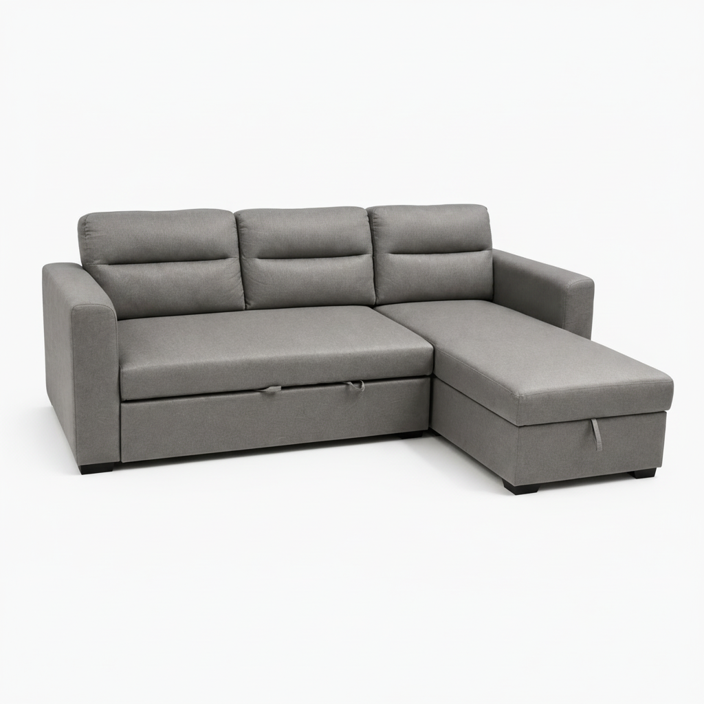 ARENA SOFA BED L- SHAPE 9030 FABRIC GREY PVC LEGS ARENA