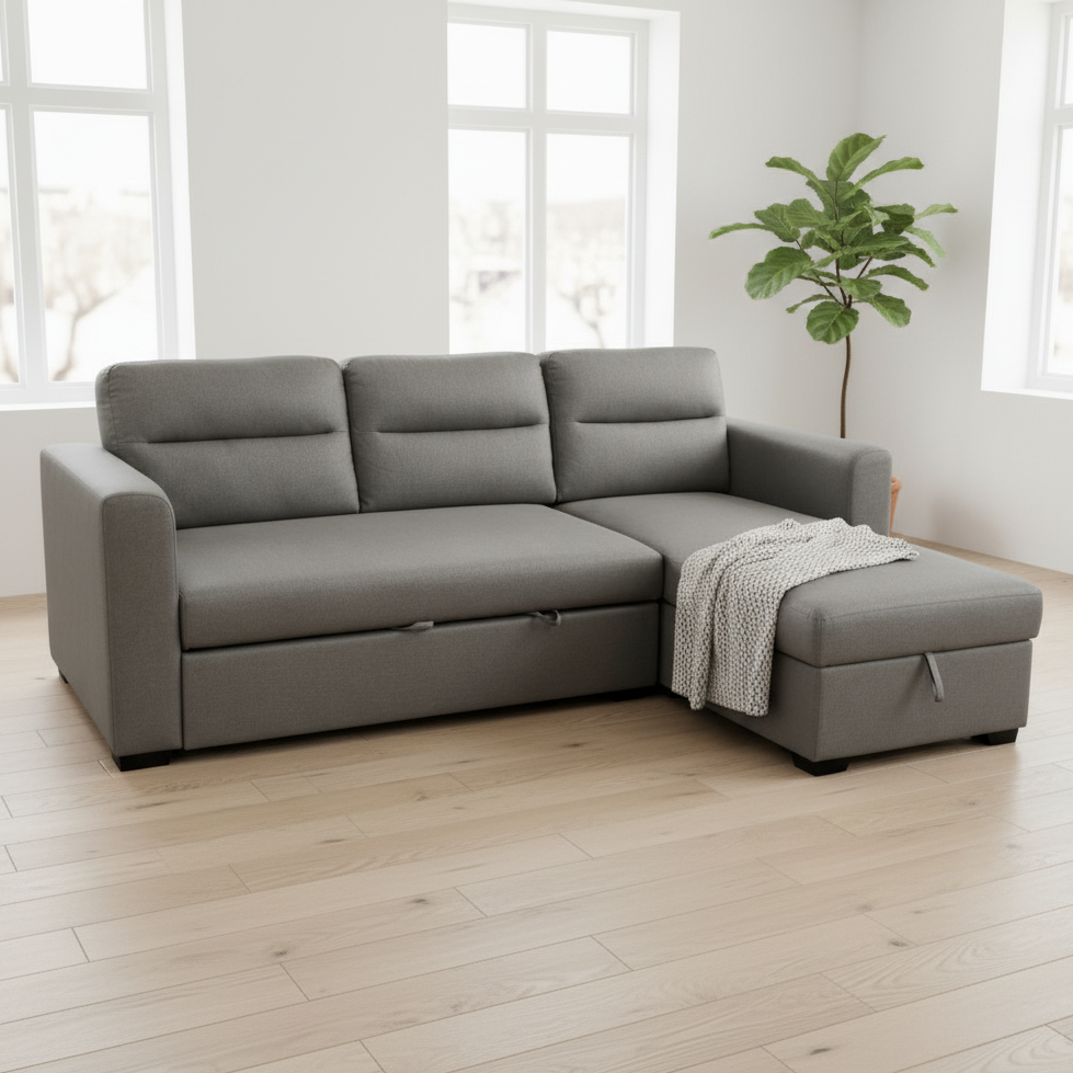 ARENA SOFA BED L- SHAPE 9030 FABRIC GREY PVC LEGS ARENA