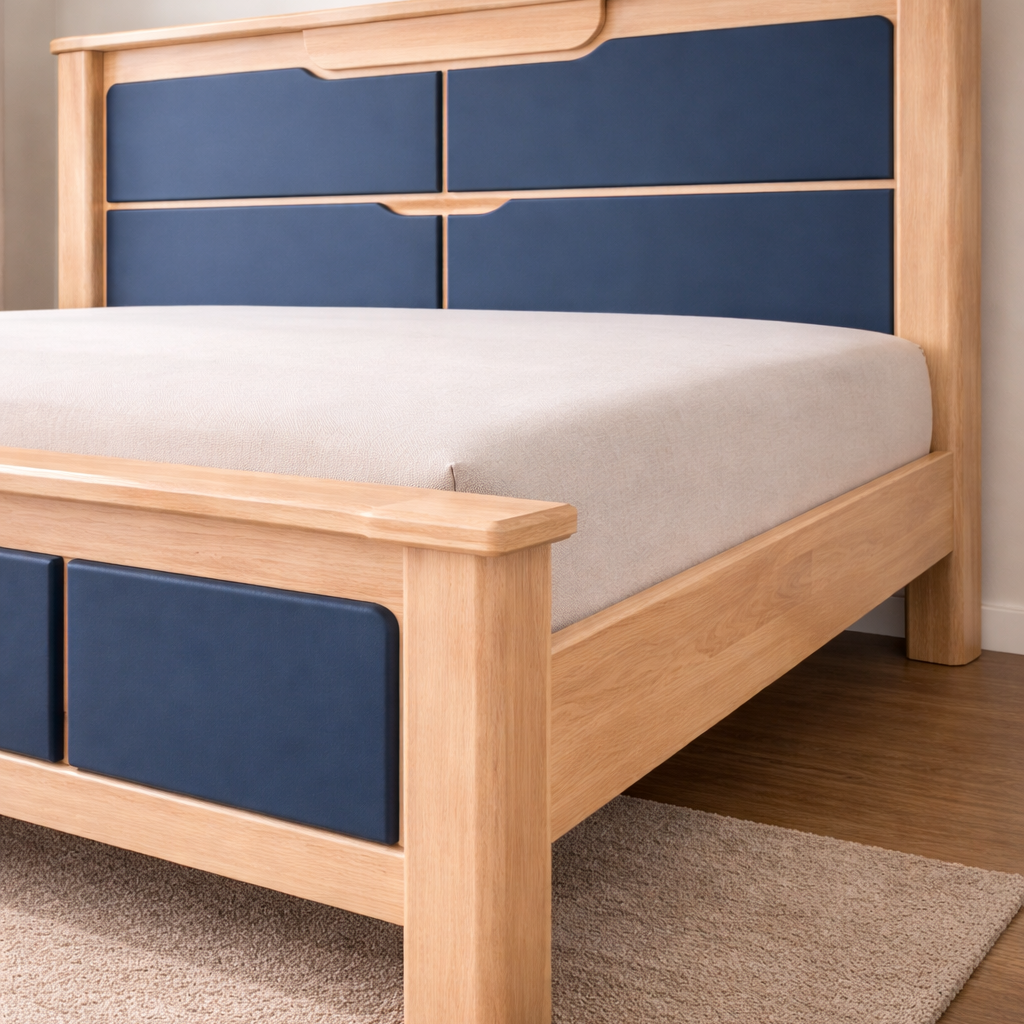 ARENA QUEEN BED ASTERIA 152X198 CMS RUBBER WOOD NAT OAK+ WH COL ARENA