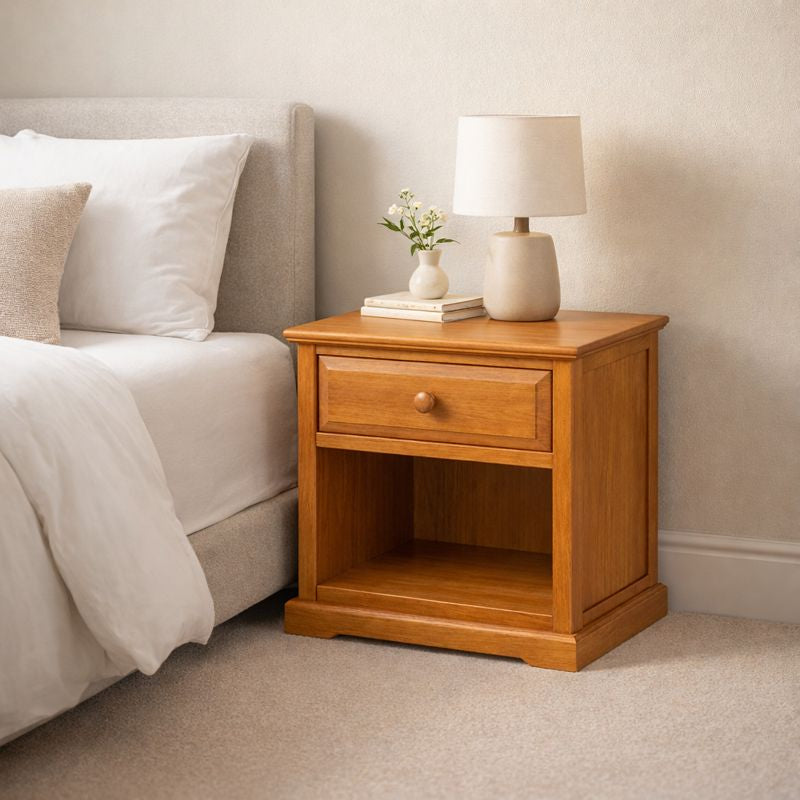 ARENA Vintage Bed Side Table Acacia Wood Light Honey Brown Finish ARENA