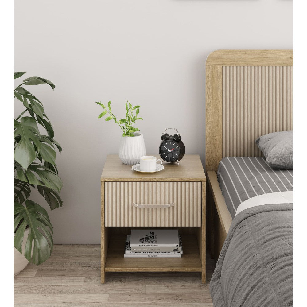 SW BED SIDE CLEO - SANTANA OAK & BAMBOO FLUTE SPACEWOOD