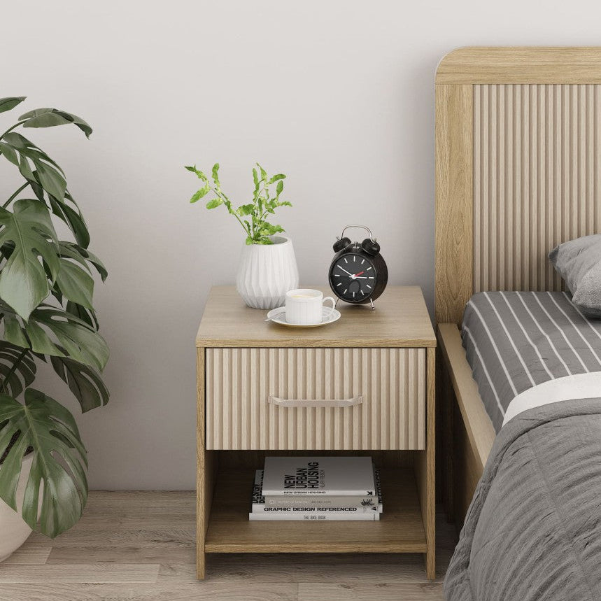 SW BED SIDE CLEO - SANTANA OAK & BAMBOO FLUTE SPACEWOOD