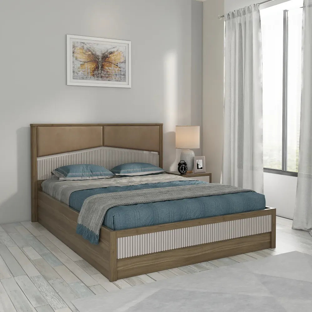 SW KING BED NORA WITH FULL LIFT ON TOP PVC HD - LYON WALNUT SPACEWOOD