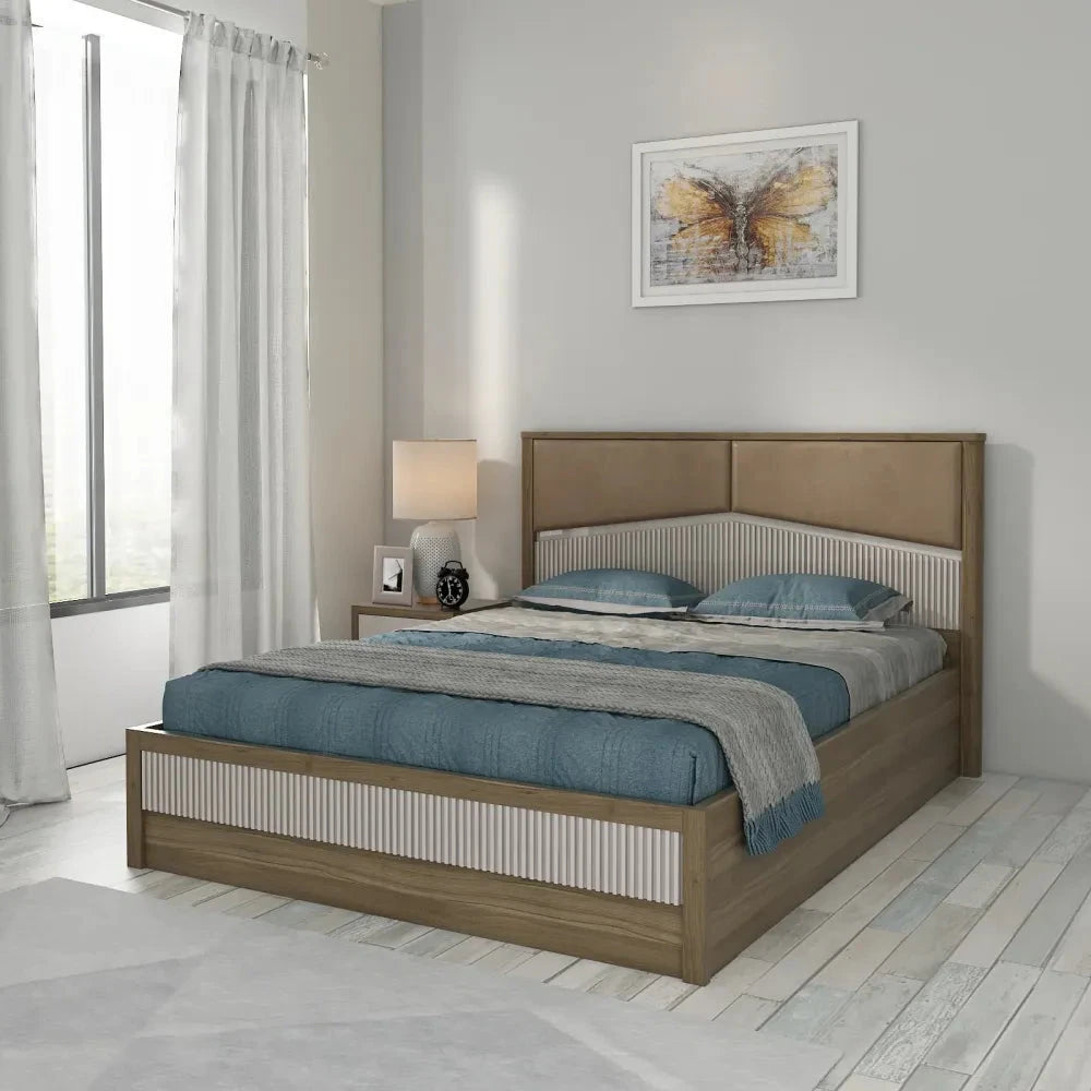 SW KING BED NORA WITH FULL LIFT ON TOP PVC HD - LYON WALNUT SPACEWOOD