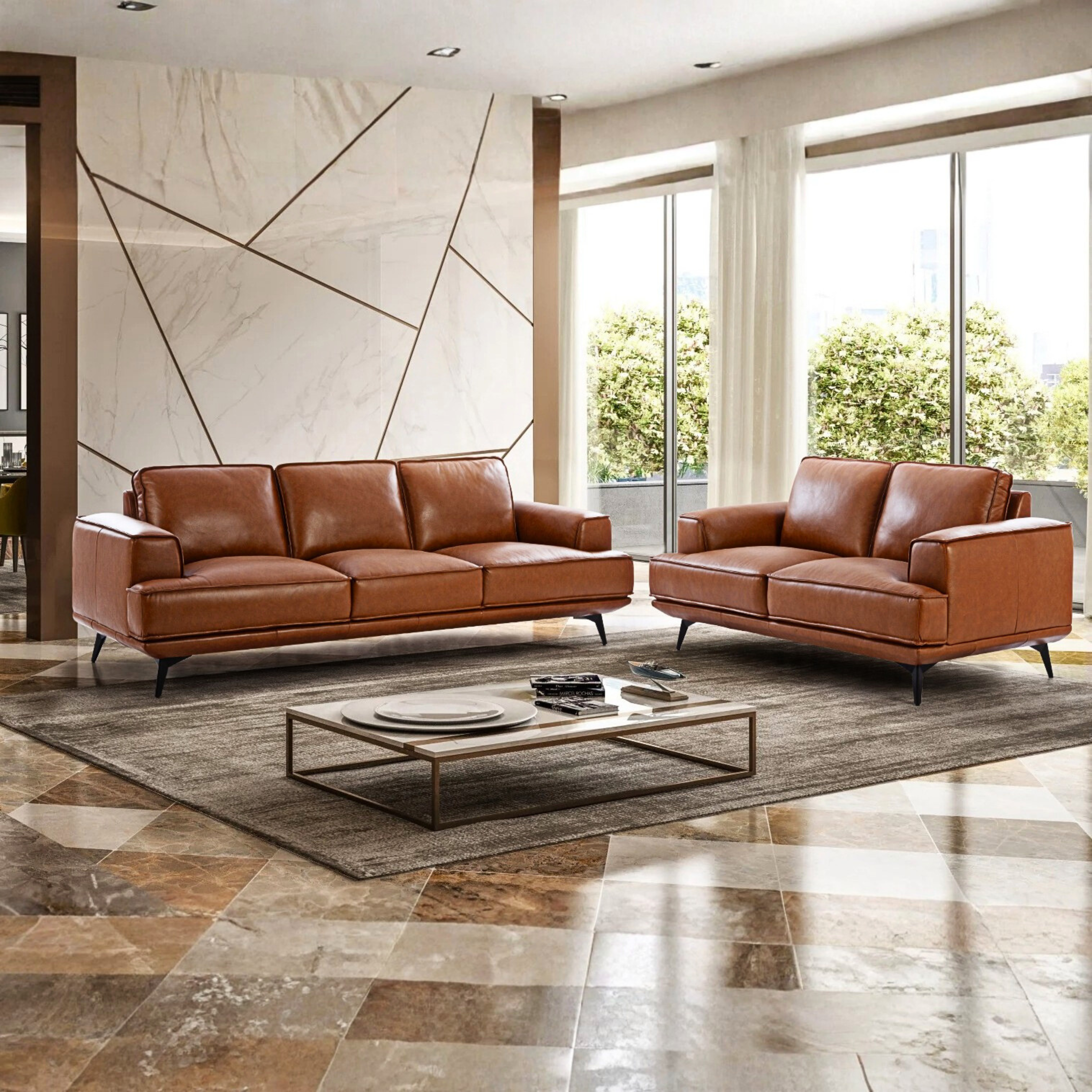 ARENA 2 PC SOFA SET 3+2 MONROVIA - TUSCANY CINNAMON BROWN ARENA