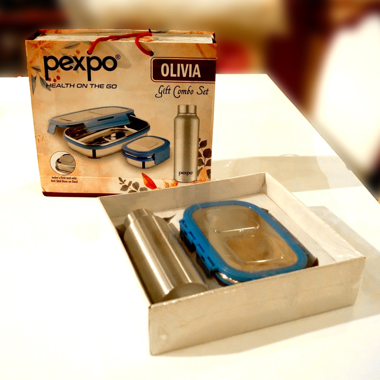 PEXPO OLIVIA Gift Steel Tiffin + Bottle Gift Set