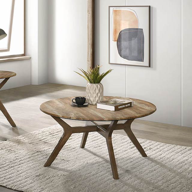 ARENA Round Coffee Table XACH Sheesham Top Walnut Legs ARENA