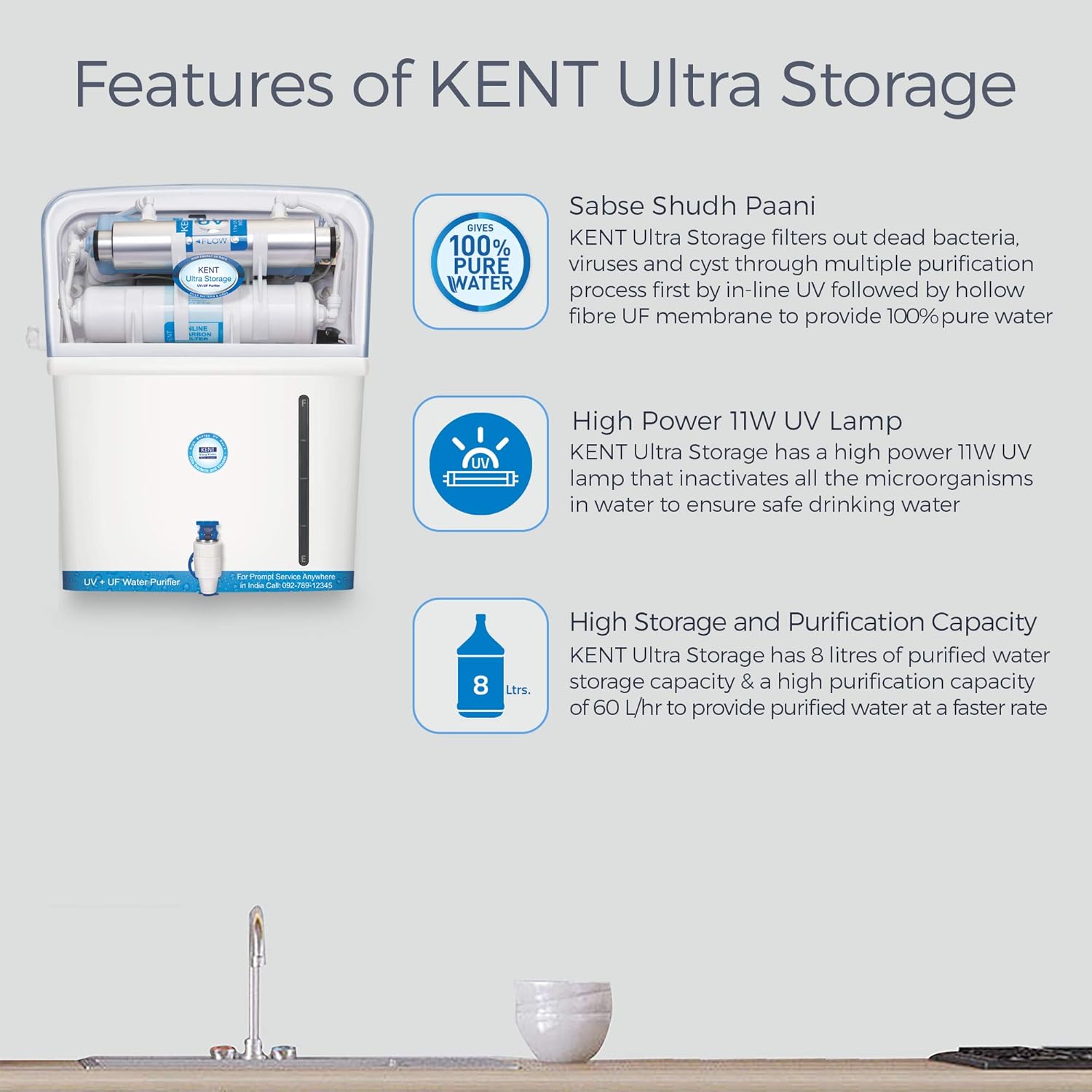 KENT Water Purifier NORMAL ULTRA STORAGE UV + UF KENT