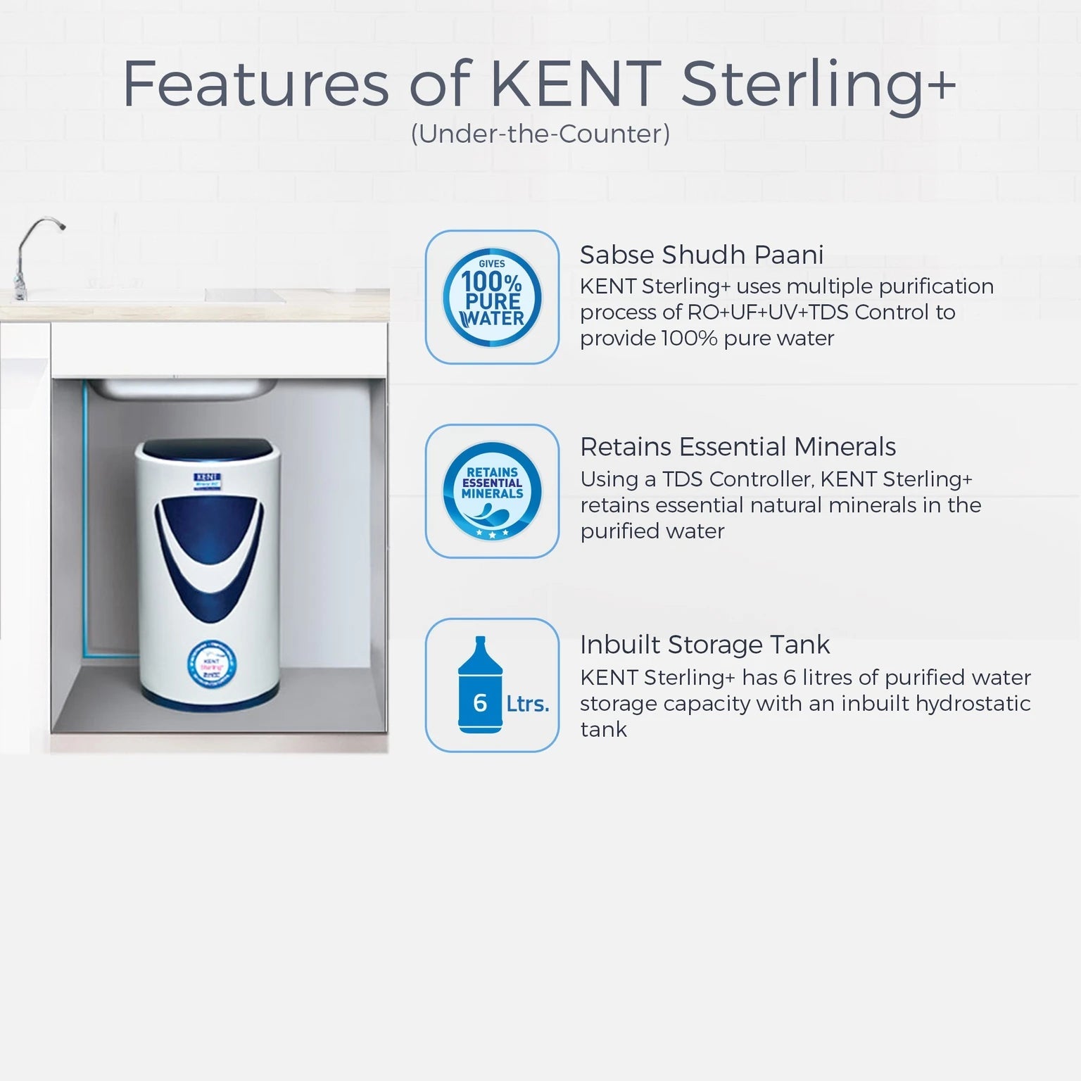Kent RO STERLING RO+UV+UF+TDS 6L Water Purifier KENT