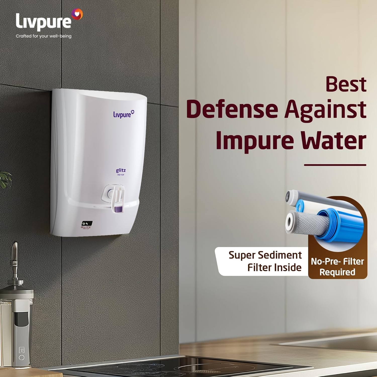 LIVPURE Water Purifier Normal Glitz Uv+Uf 7 Ltrs LIVPURE