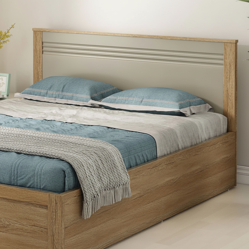 SW QUEEN BED NESTER WITH FRONT PULL OUT STORAGE SEBASTIAN OAK SPACEWOOD