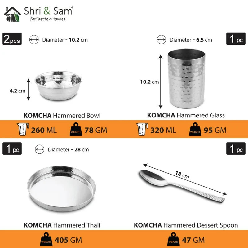 Stainless Steel Hammered Thali Set 28 CM Komcha OoNA