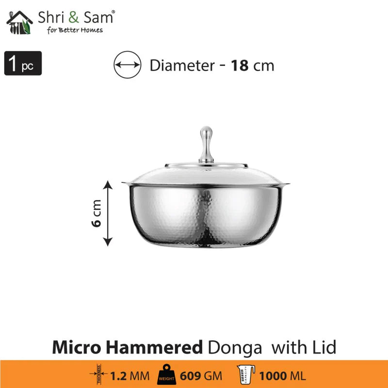 Stainless Steel Micro Hammered Donga with Lid SHRI & SAM