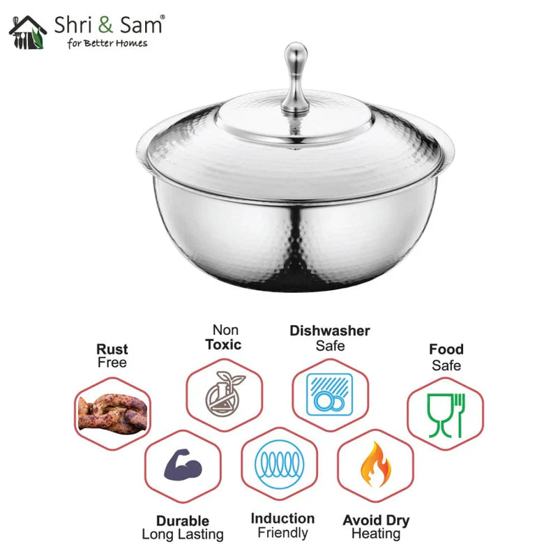 Stainless Steel Micro Hammered Donga with Lid SHRI & SAM