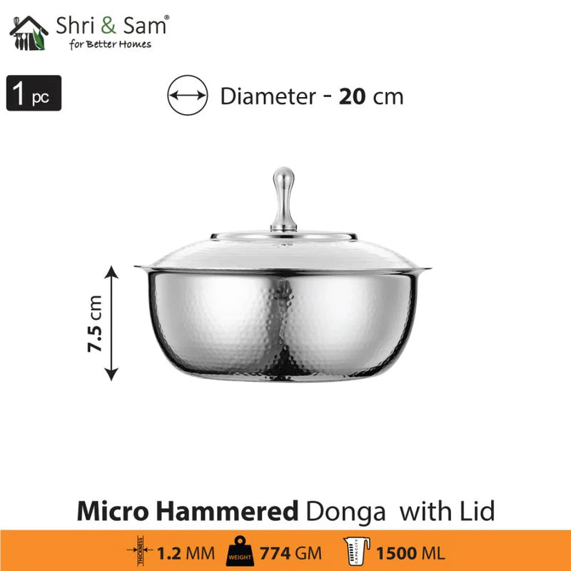 Stainless Steel Micro Hammered Donga with Lid SHRI & SAM