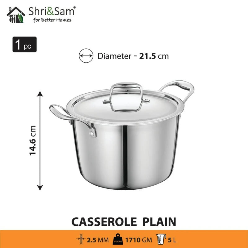 SHRI & SAM JHC-40-2- 3LTRS SS COOKWARE TRIPLY BH CASSEROLE SHRI & SAM