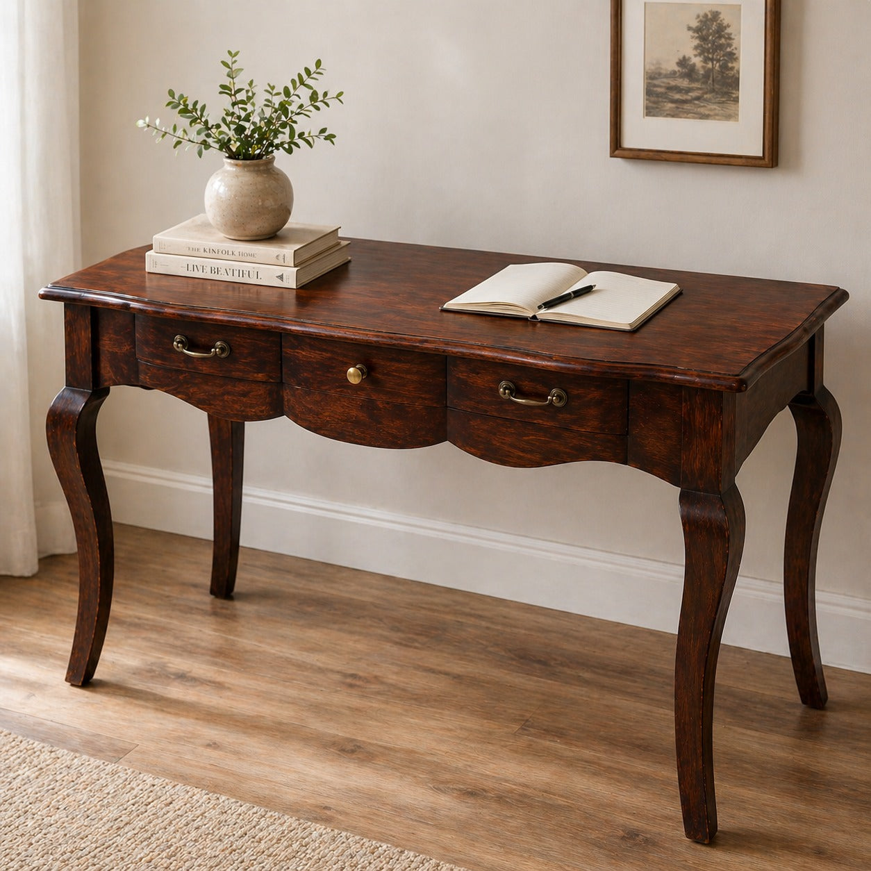 ARENA STUDY TABLE LOUIS R2077 3DRWR LIGHT HONEY BROWN ARENA