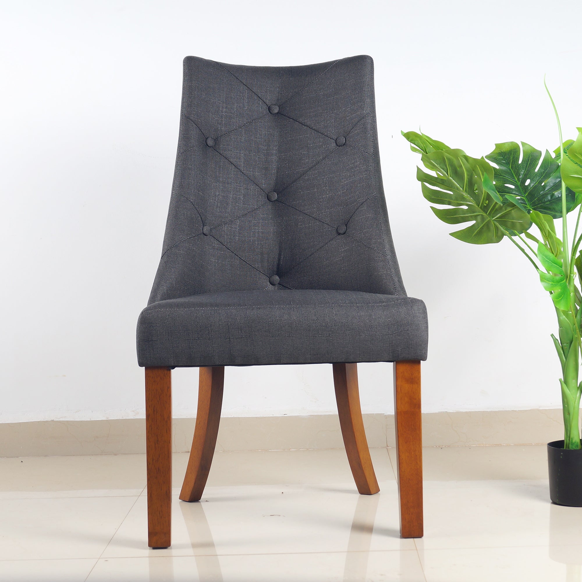 ARENA XENA Dining Chair with Buttons Dark Grey Cotton ARENA