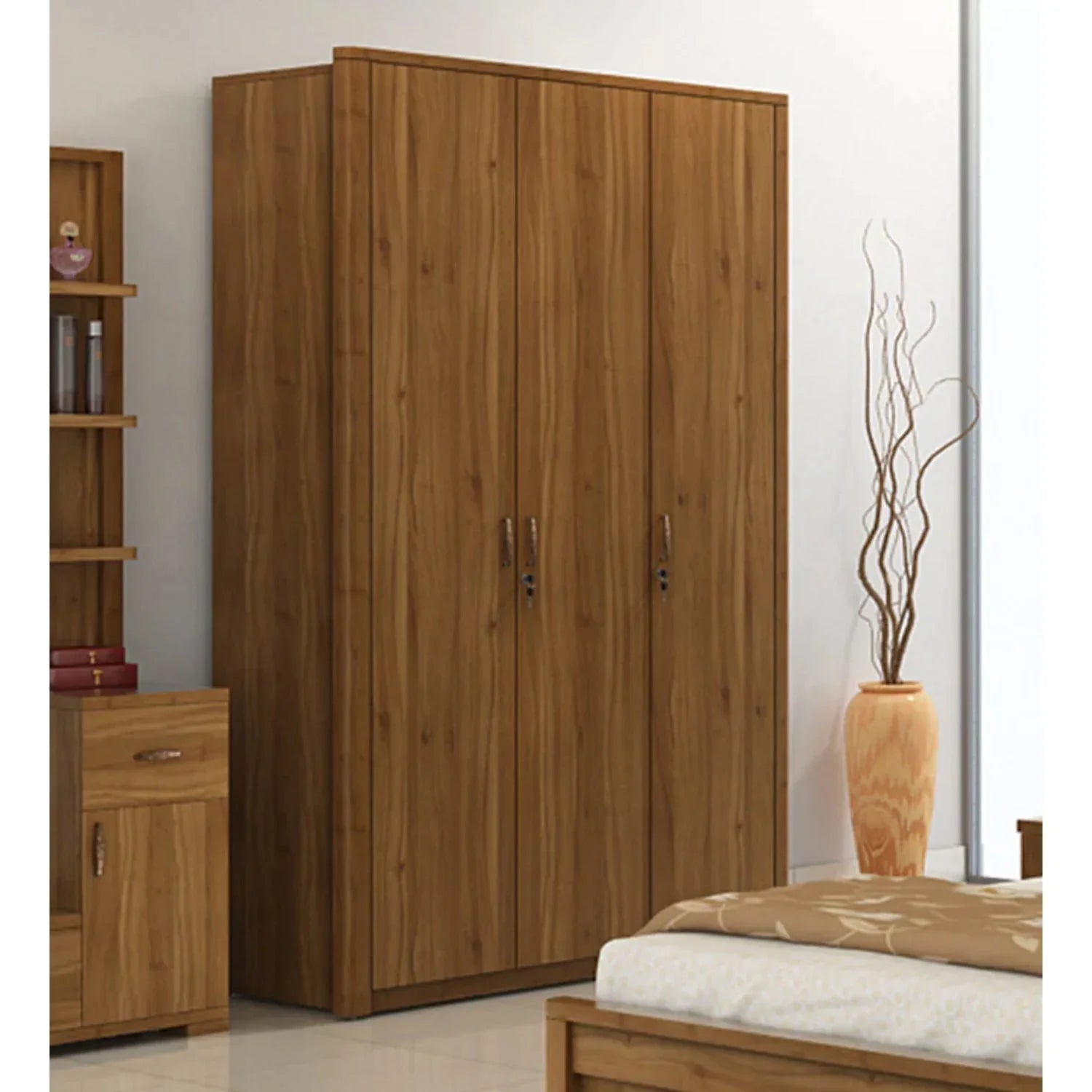 Spacewood 3 Door Wardrobe Harmony Natural Teak Without Mirror SPACEWOOD