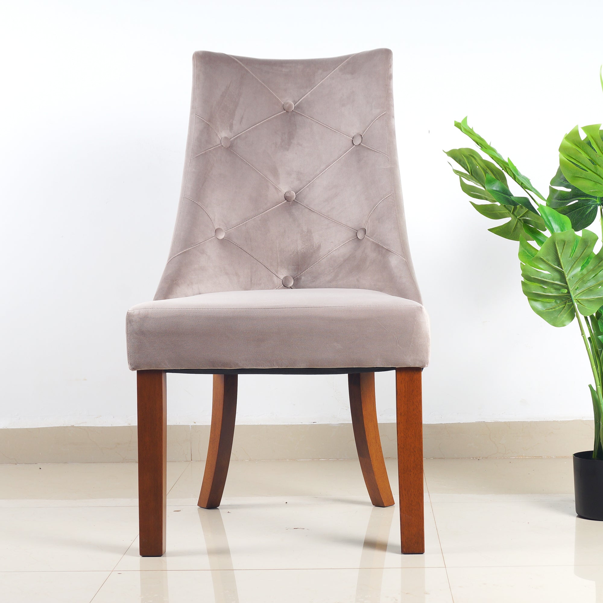 ARENA XENA Dining Chair with Buttons Light Grey Velvet ARENA