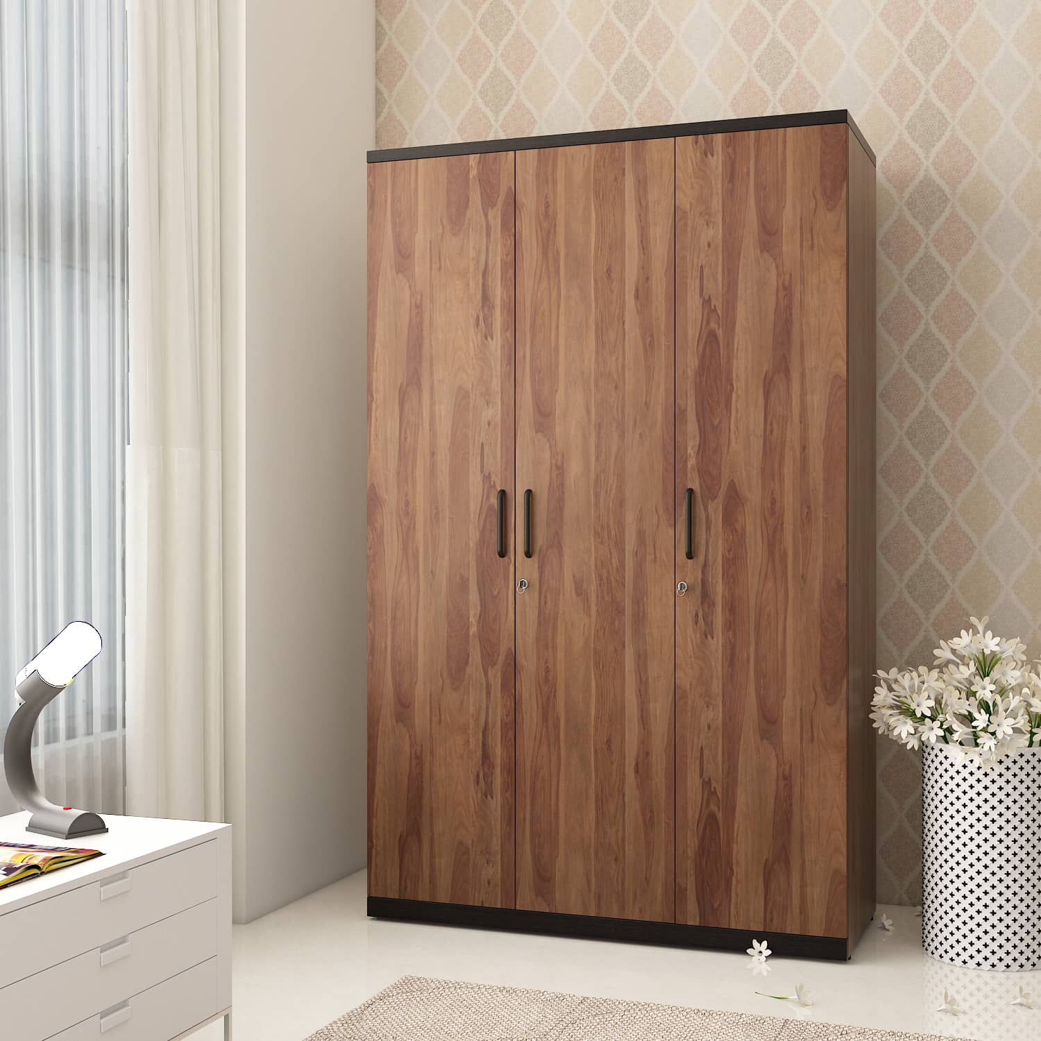 SPACEWOOD 3 Door Wardrobe Woodland Color Sheesham Without Mirror