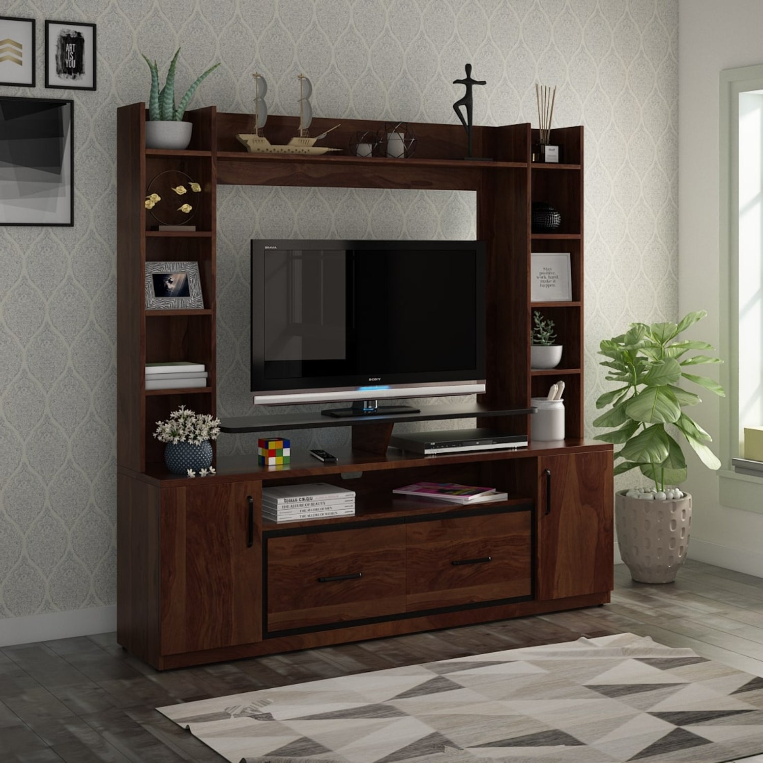 Spacewood Tv Unit Woodland Sheesham Finish SPACEWOOD