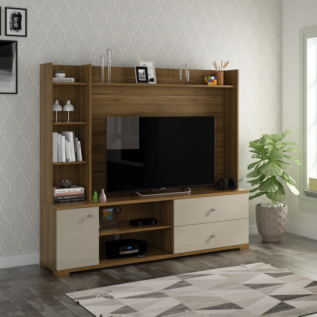SPACEWOOD KOSMO Wall Unit MARVELLA HG Cashmere & Natural Teak SPACEWOOD