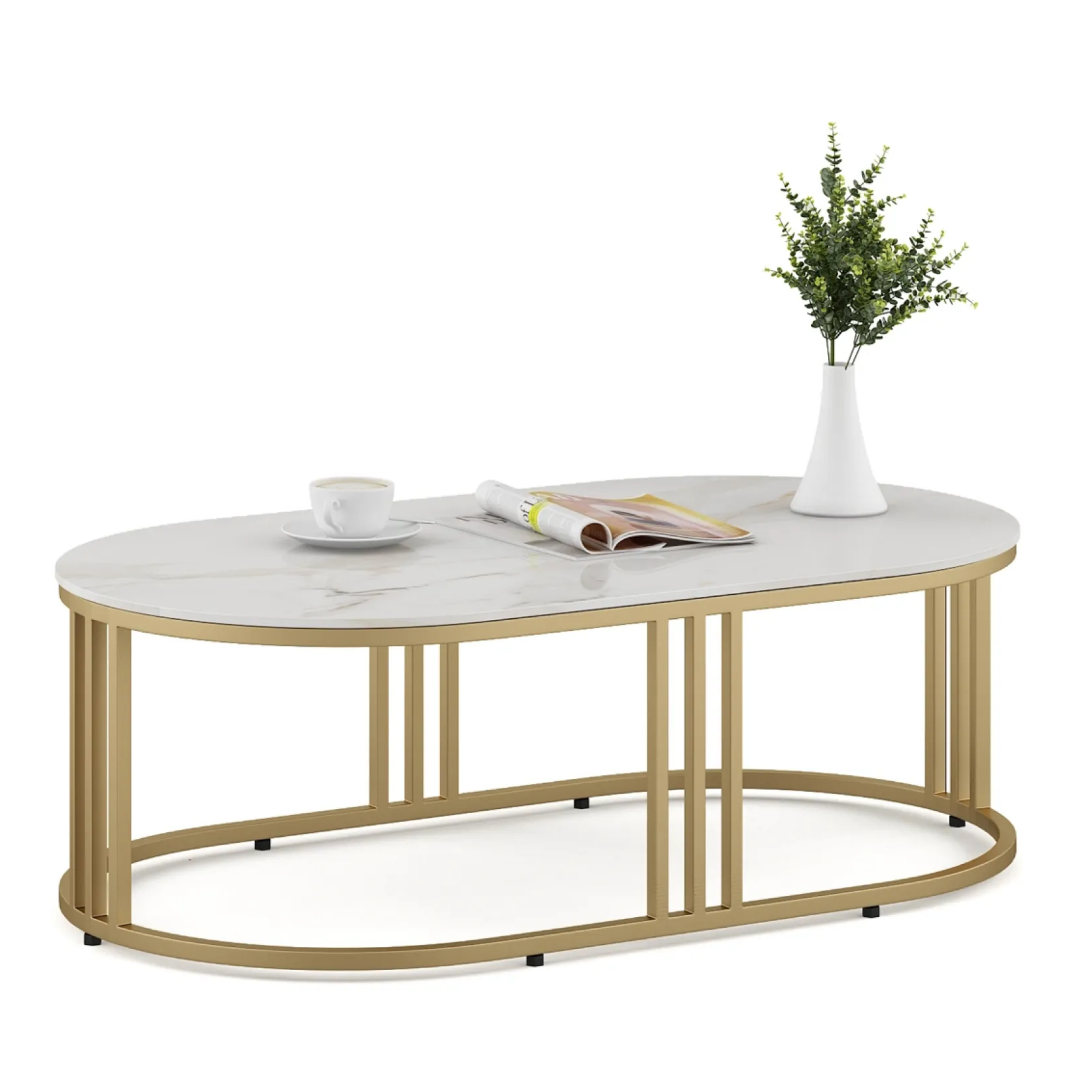 SW CENTER TABLE DERBY OVAL CERAMIC TOP METAL BASE SPACEWOOD