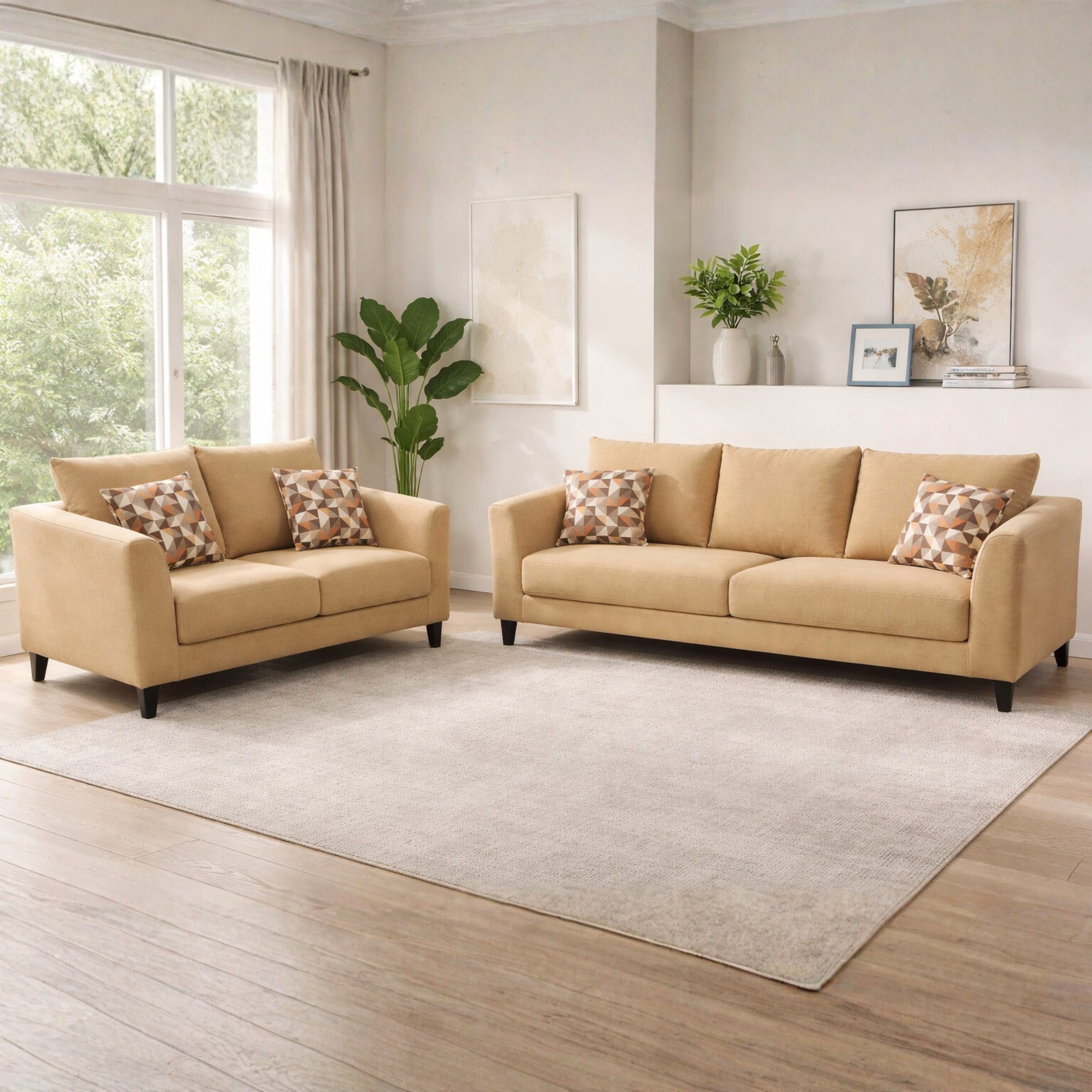 ARENA  SOFA SET(3+2) WALNUT MATT WITH LIGHT BEIGE UPHOLSTRY ARENA
