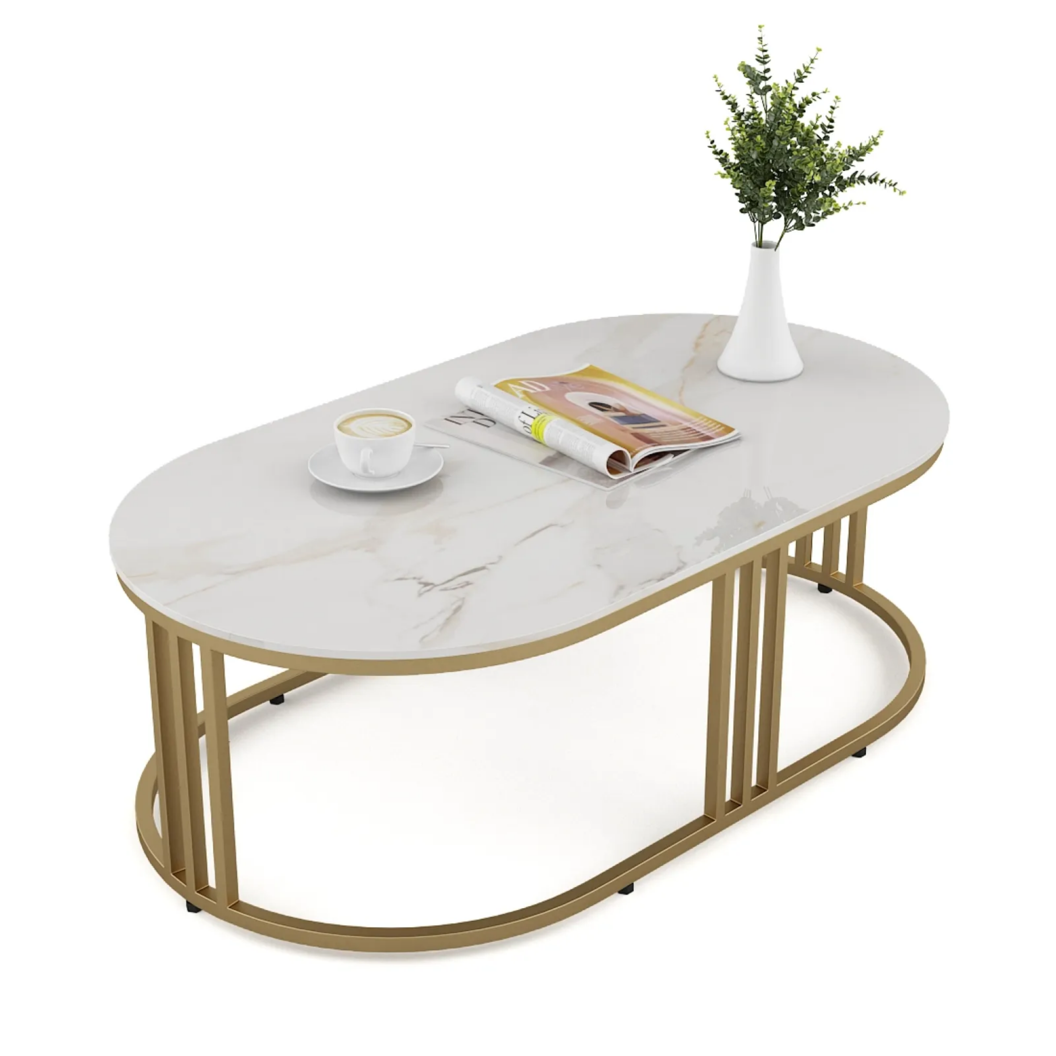 SW CENTER TABLE DERBY OVAL CERAMIC TOP METAL BASE SPACEWOOD