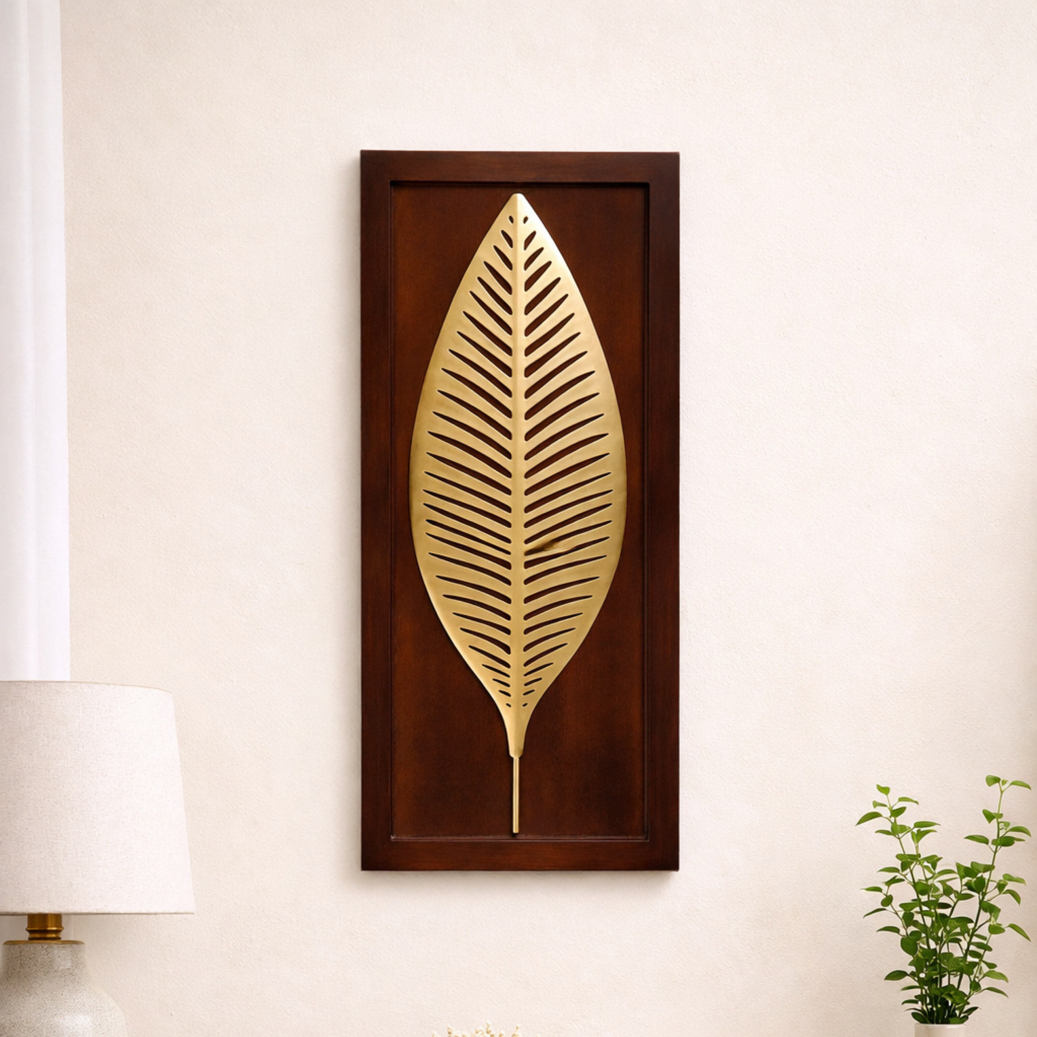 Kayla Leaf Wall Decor On Wooden Frame OONA