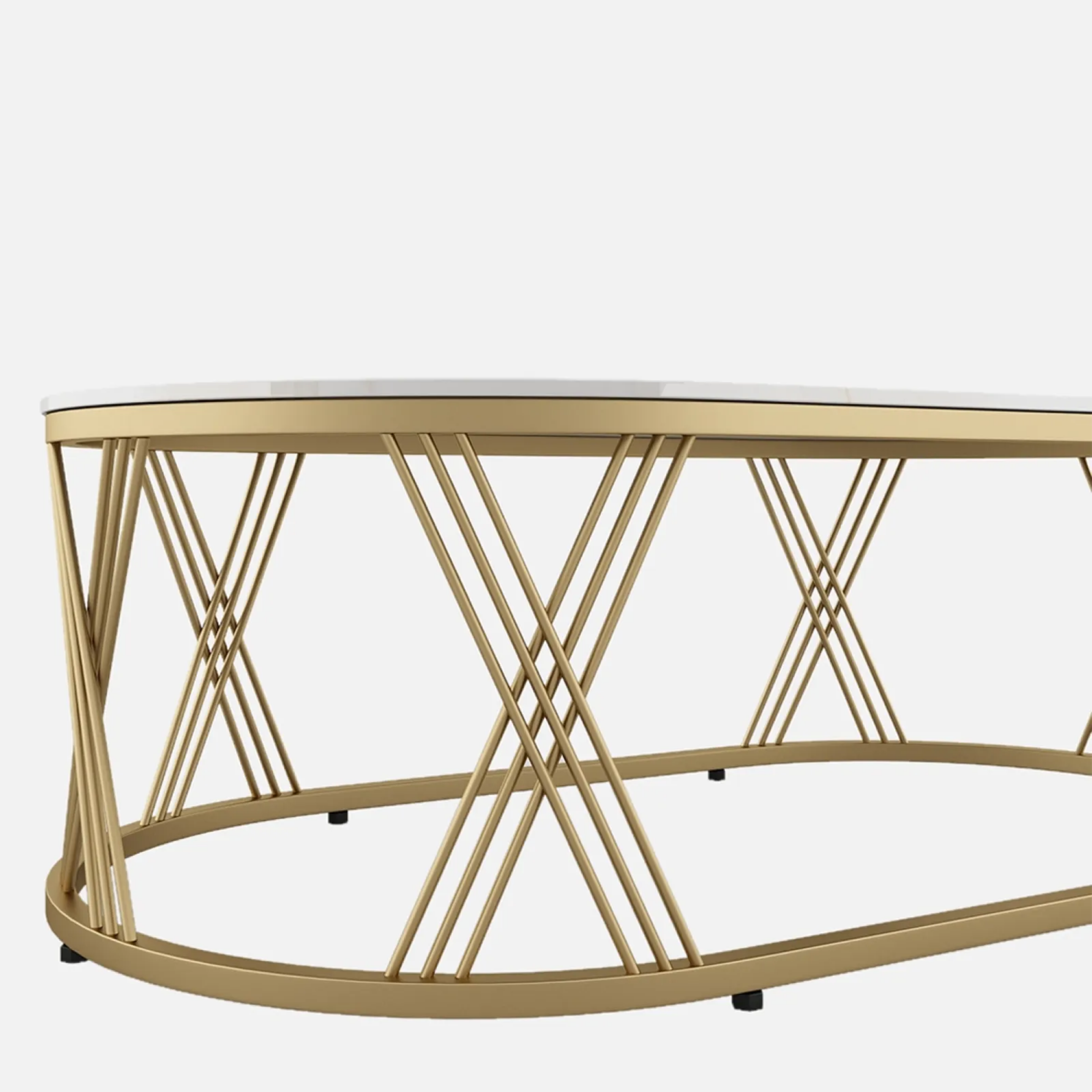 SW CENTER TABLE ROGER OVAL CERAMIC TOP METAL BASE (GOLD) SPACEWOOD