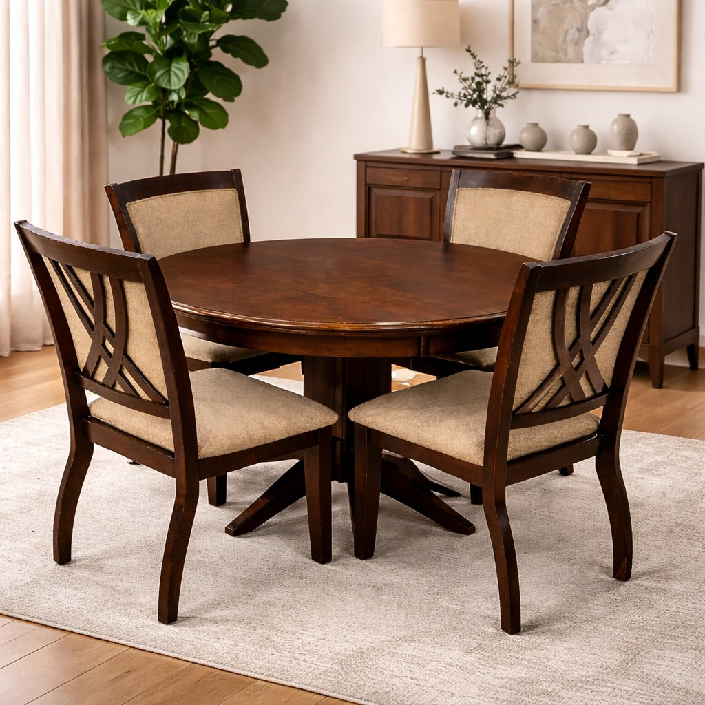 ARENA DINING SET(1+4)  SOLID RUBBER WOOD FIXED TOP ROUND OAK COL ARENA