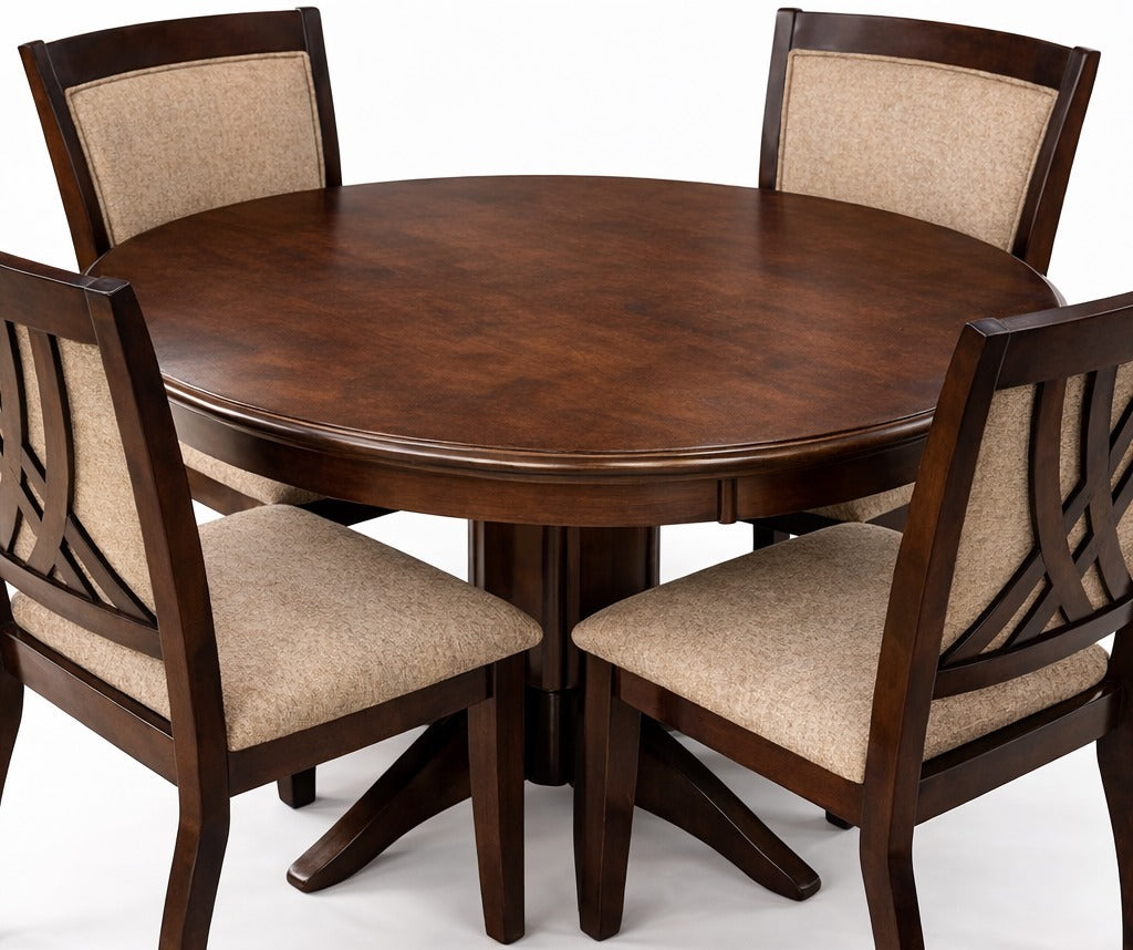 ARENA DINING SET(1+4)  SOLID RUBBER WOOD FIXED TOP ROUND OAK COL ARENA