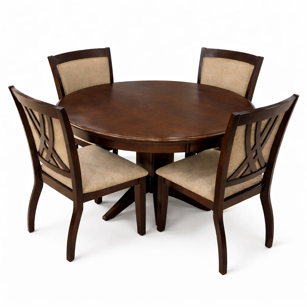 ARENA DINING SET(1+4)  SOLID RUBBER WOOD FIXED TOP ROUND OAK COL ARENA