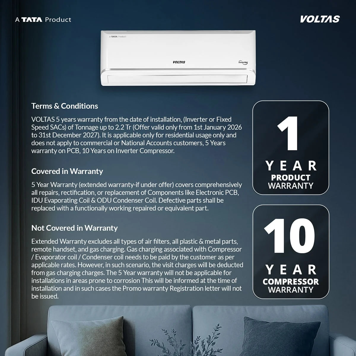 VOLTAS AC-INDOOR UNIT SAC 183INV VECTRA ZEN SILVER  INVERTER 1.5 VOLTAS