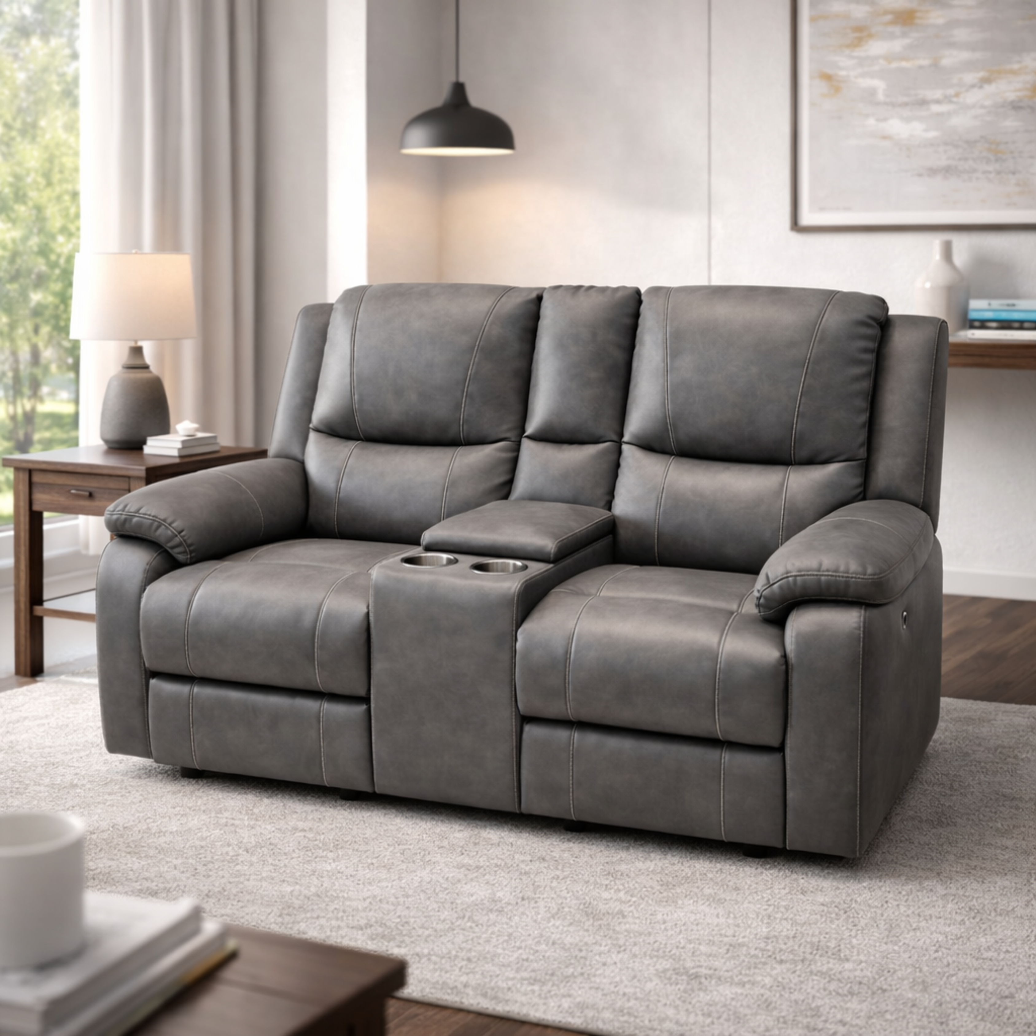 ARENA TWO SEATER MOTOR RECLINER LITE  WITH CONSOLE PVC COL CREAM ARENA