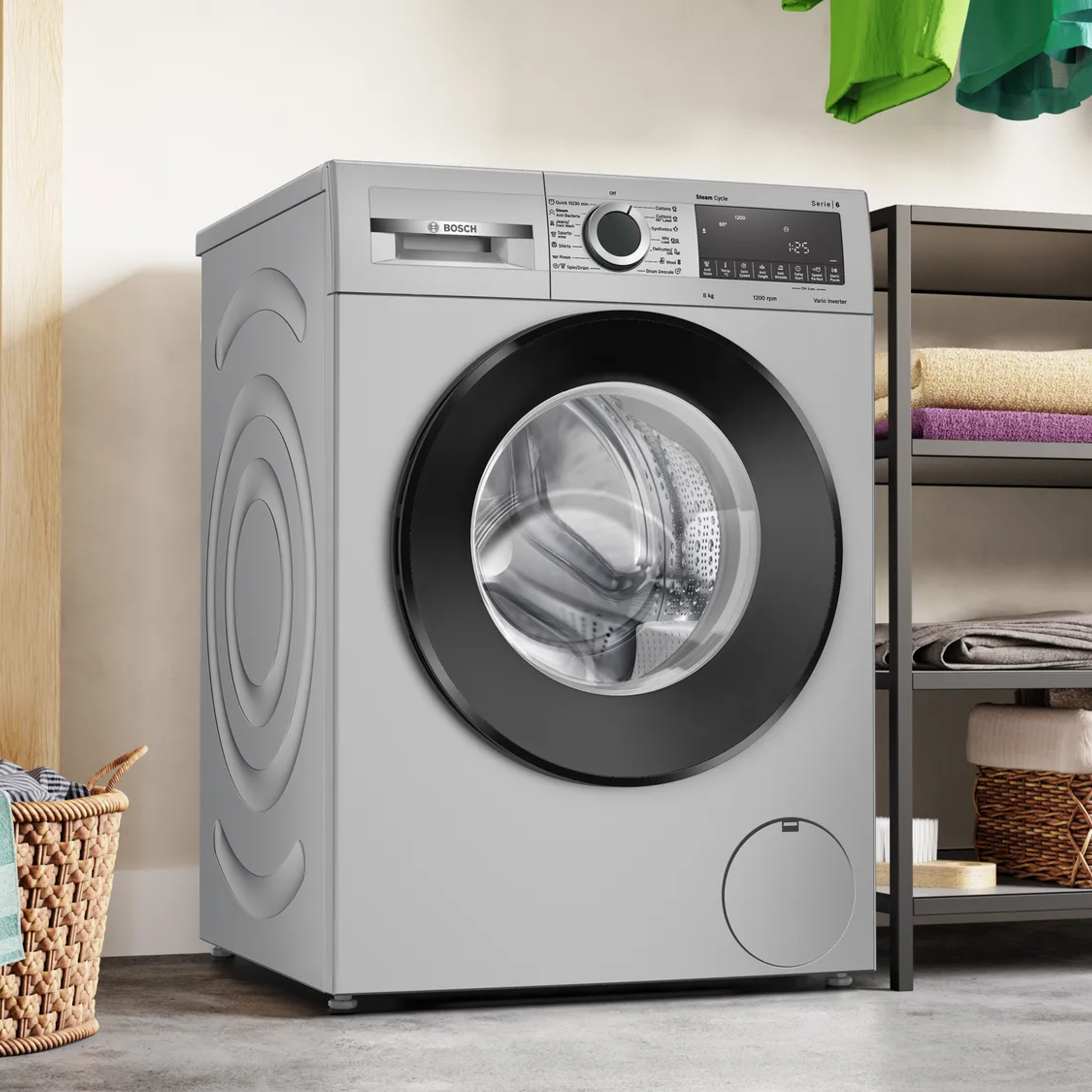 BOSCH Series 4 Washing Machine, front loader 8 kg Fully Automatic WGA1320SIN Silver 8 Kg