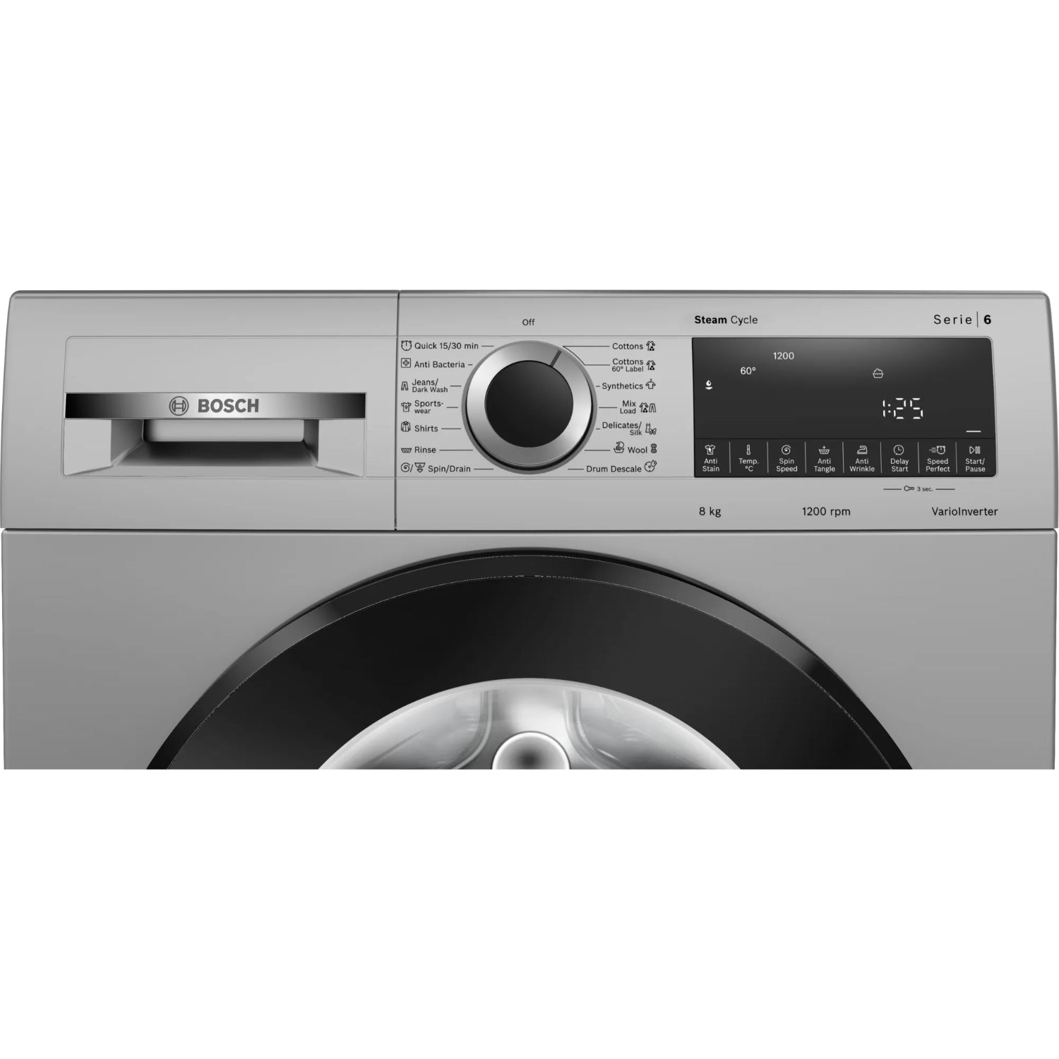 BOSCH Series 4 Washing Machine, front loader 8 kg Fully Automatic WGA1320SIN Silver 8 Kg